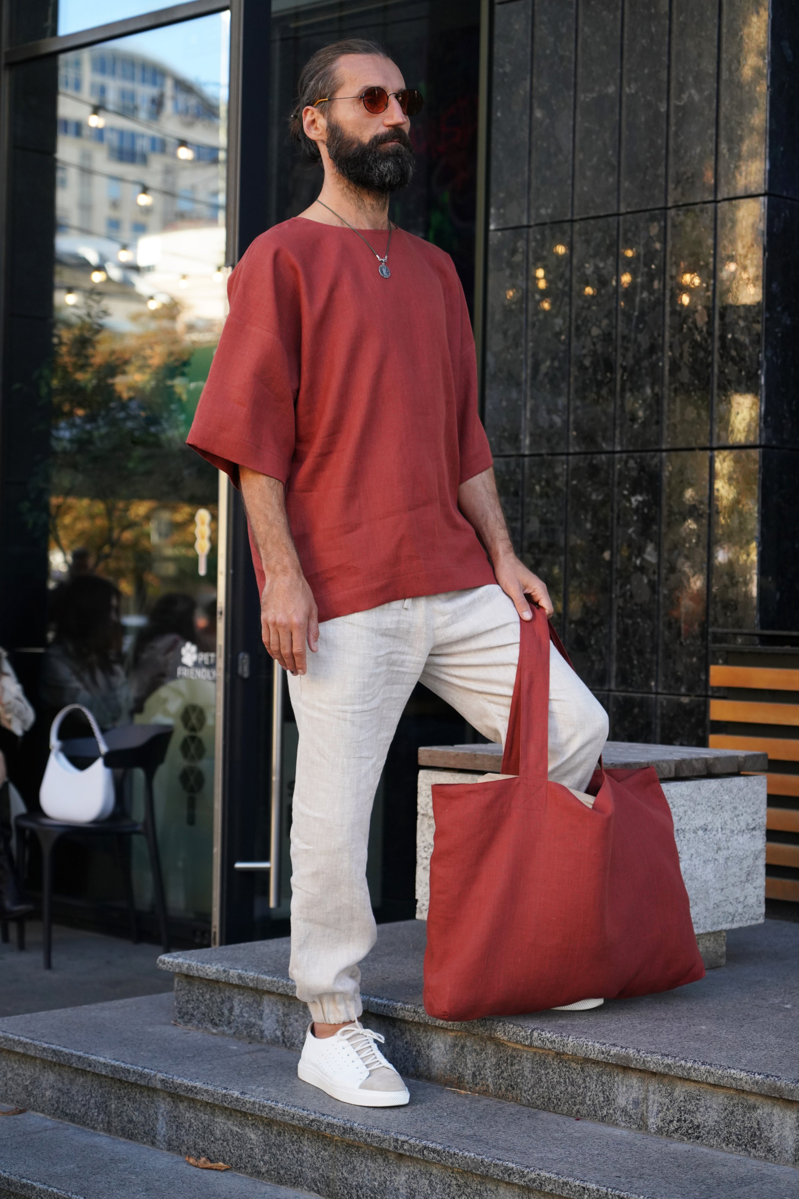 Men’s Oversized Linen T-Shirt LOTUS in Terracotta
