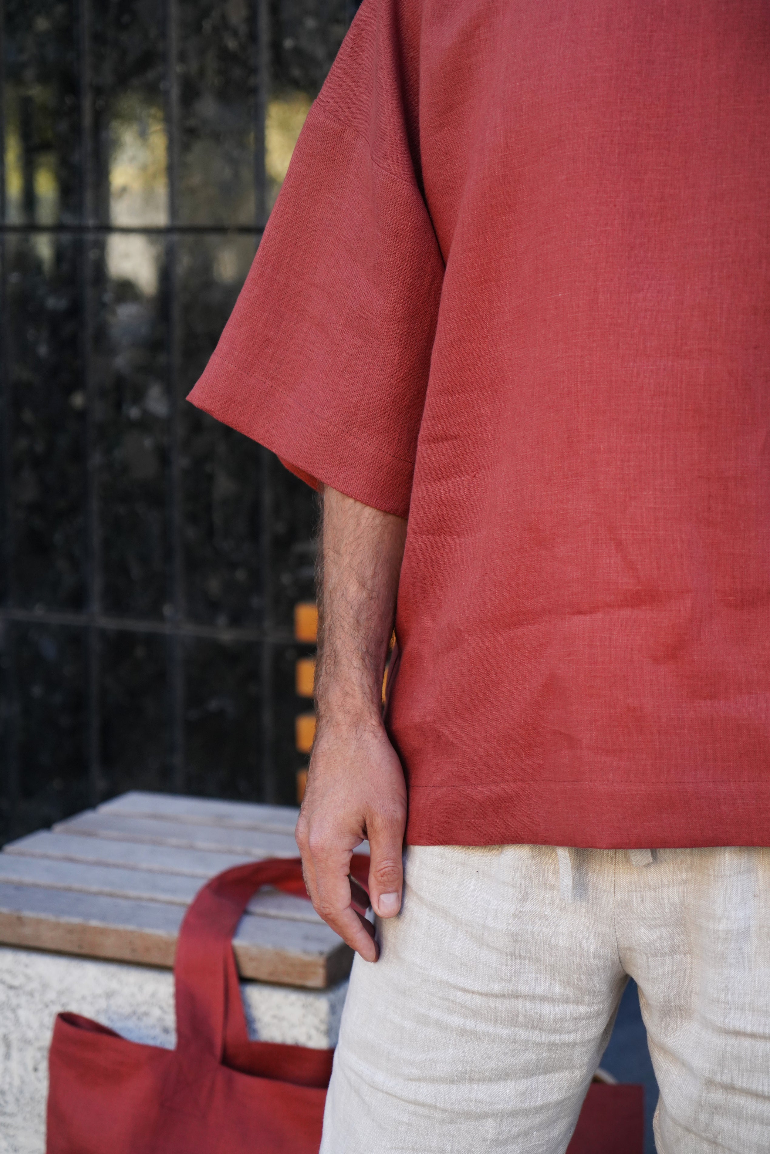 Men’s Oversized Linen T-Shirt LOTUS in Terracotta
