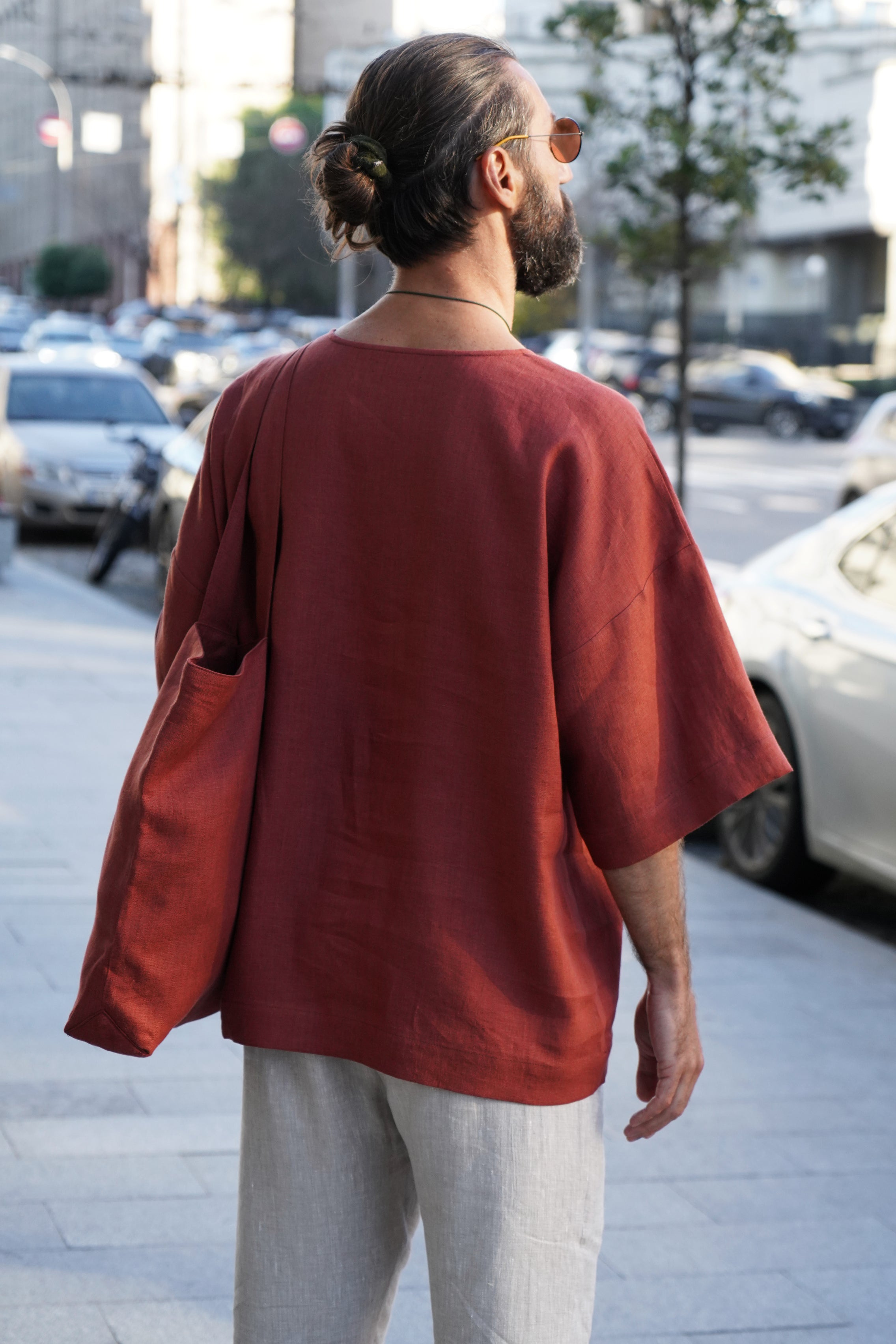 Men’s Oversized Linen T-Shirt LOTUS in Terracotta