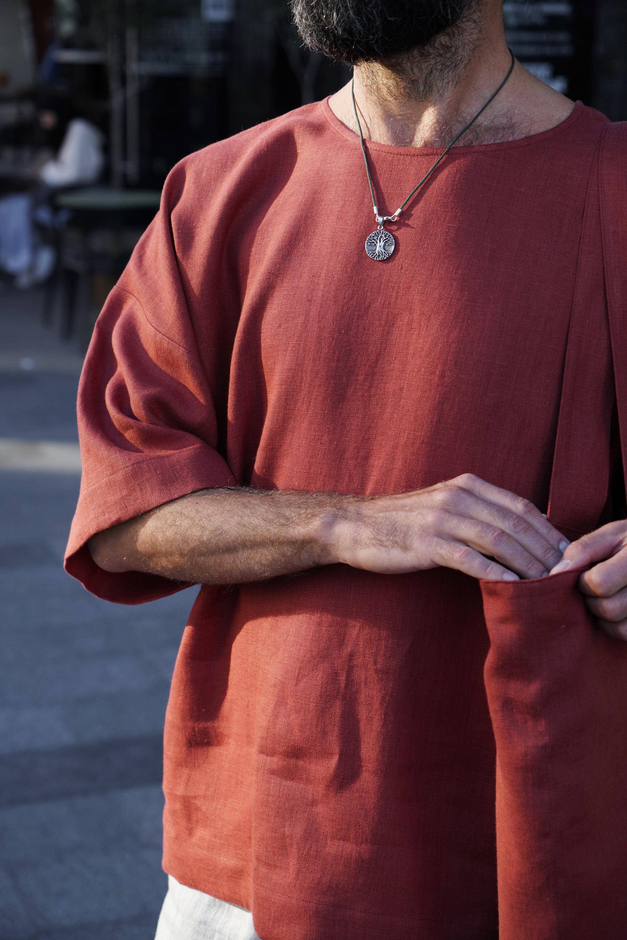 Men’s Oversized Linen T-Shirt LOTUS in Terracotta