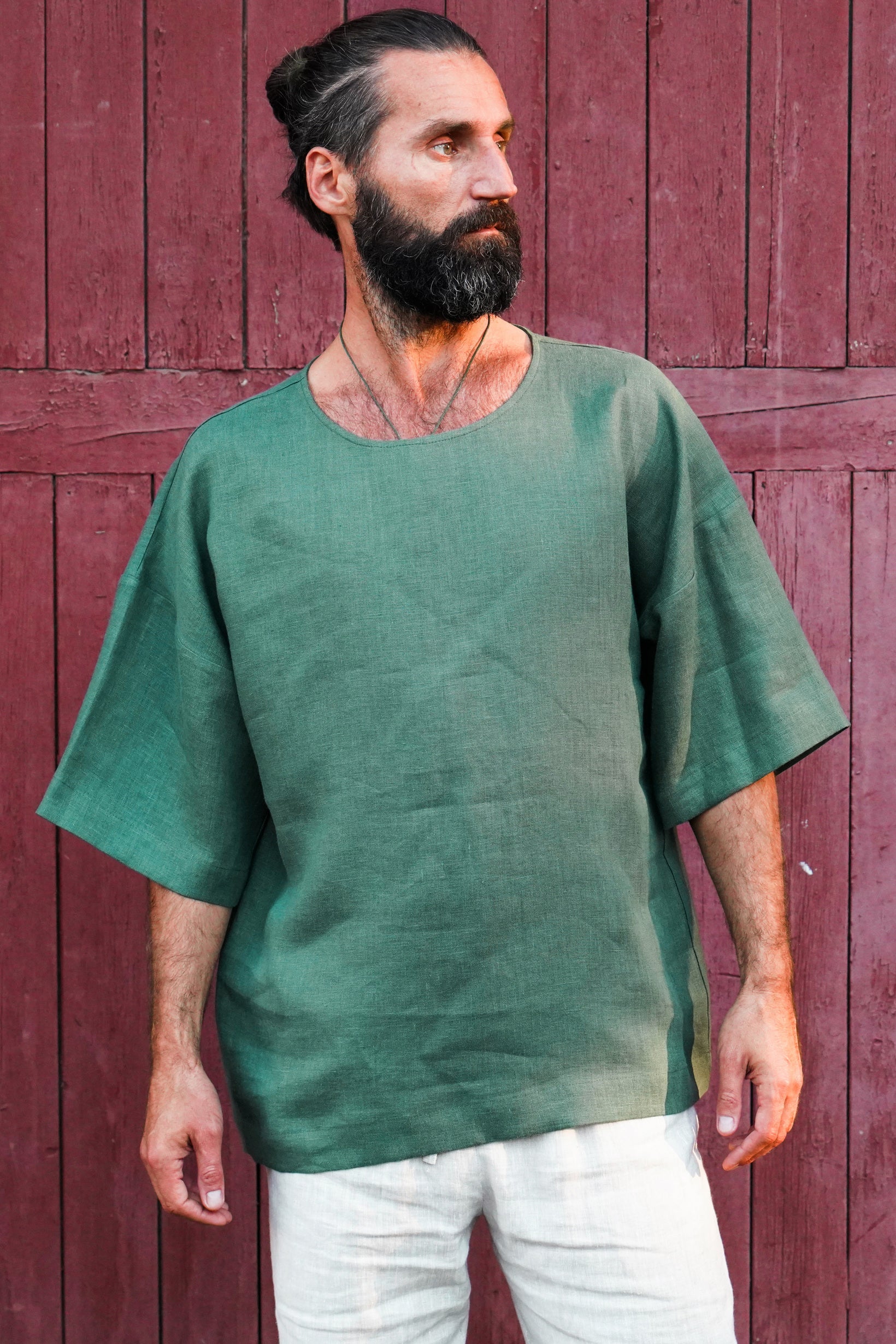 Men’s Oversized Linen T-Shirt LOTUS in Green