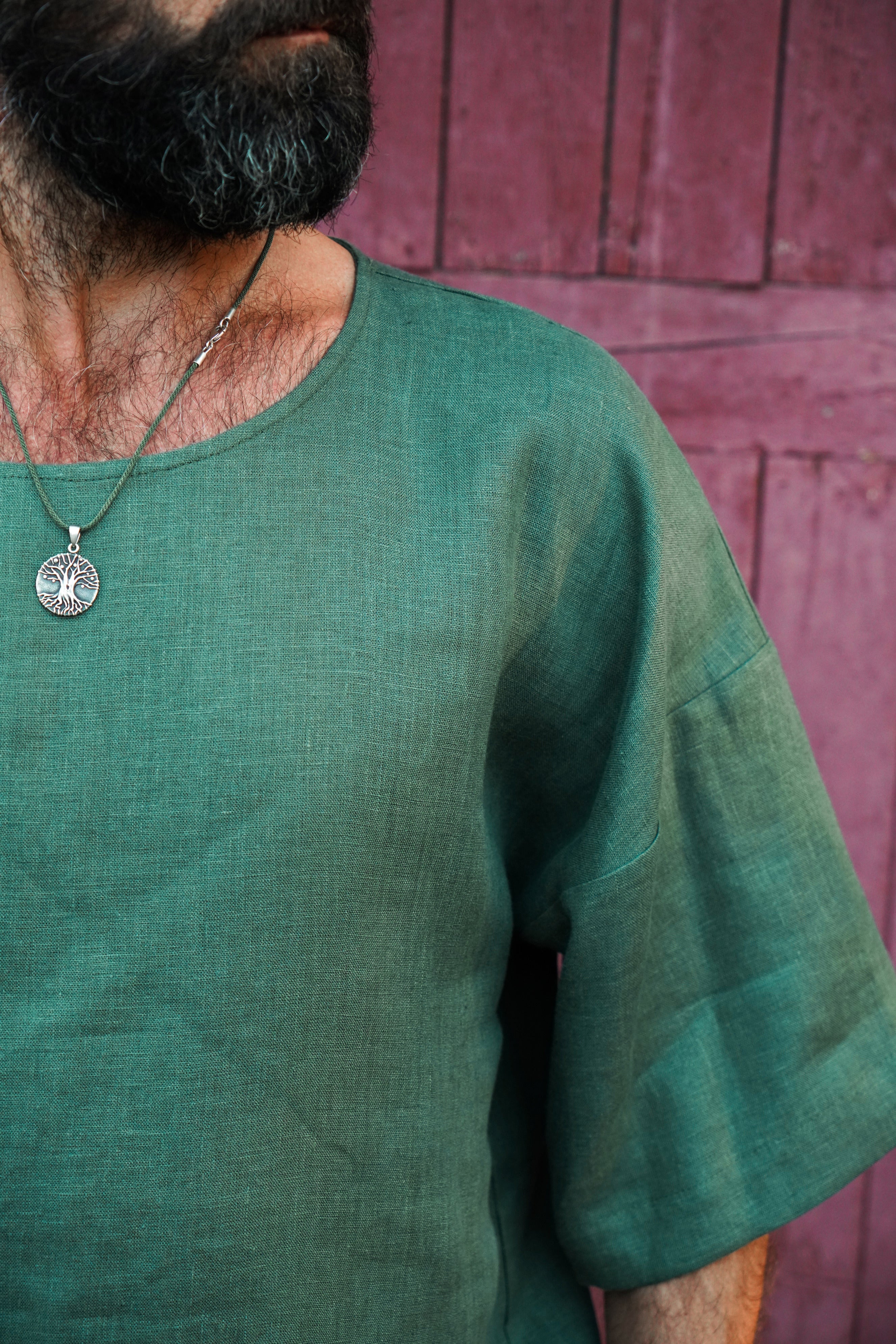 Men’s Oversized Linen T-Shirt LOTUS in Green