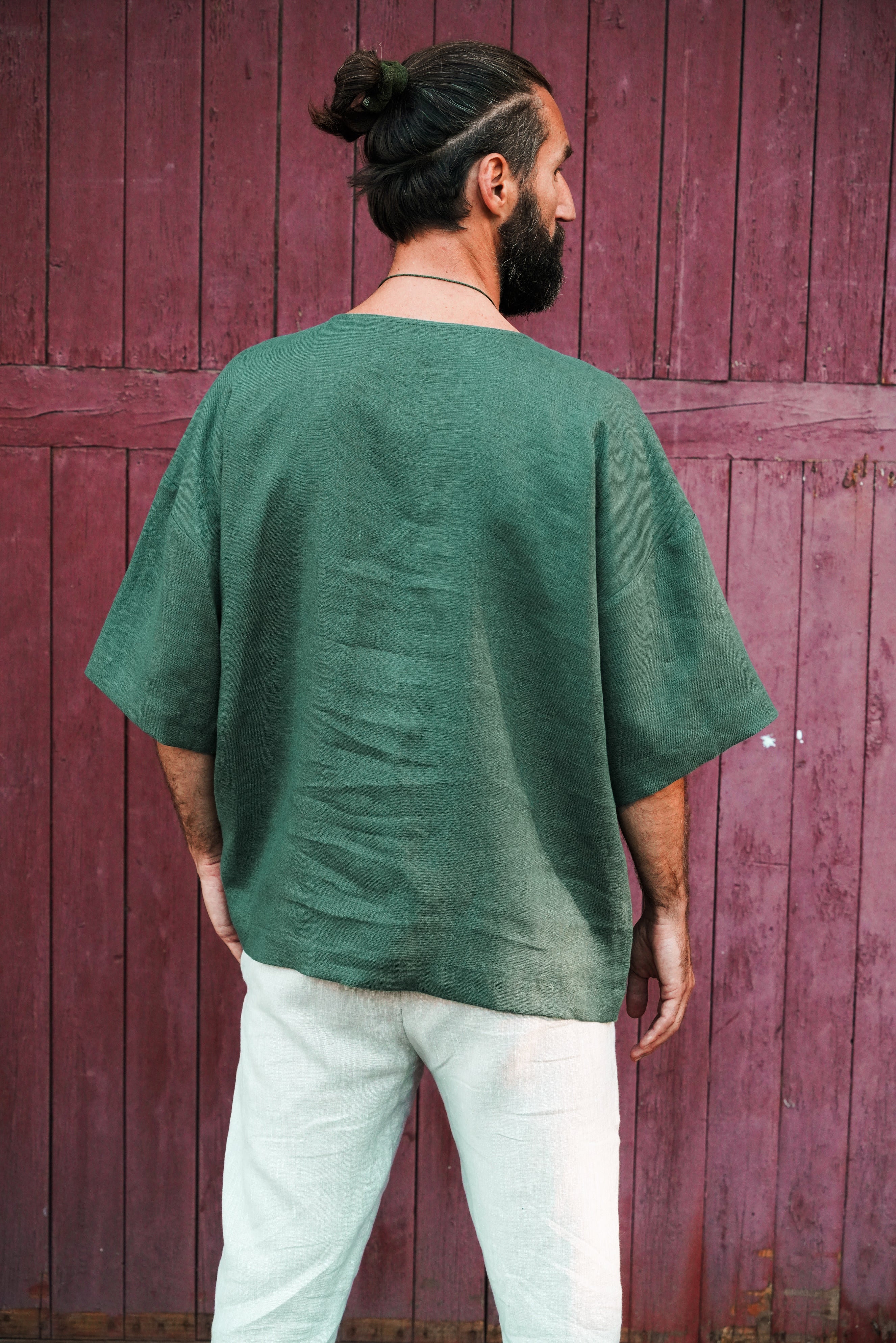 Men’s Oversized Linen T-Shirt LOTUS in Green