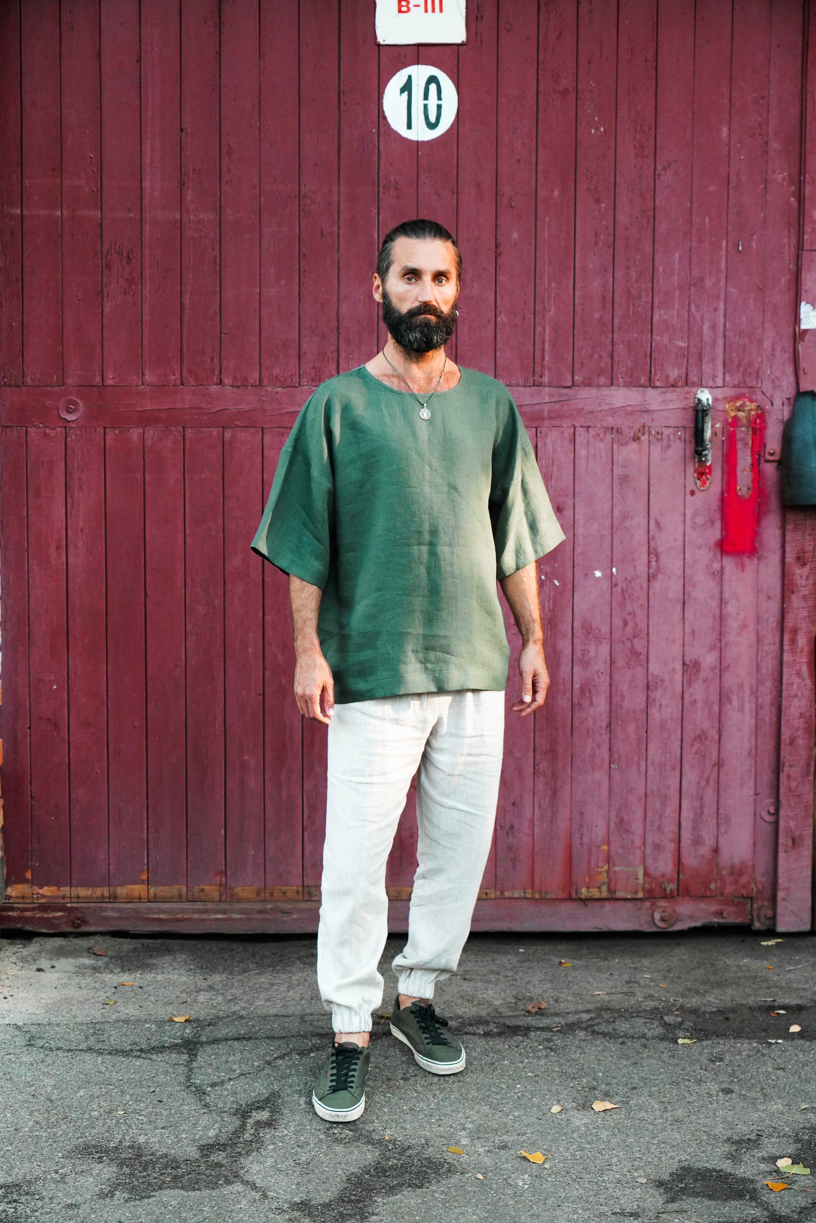 Men’s Oversized Linen T-Shirt LOTUS in Green