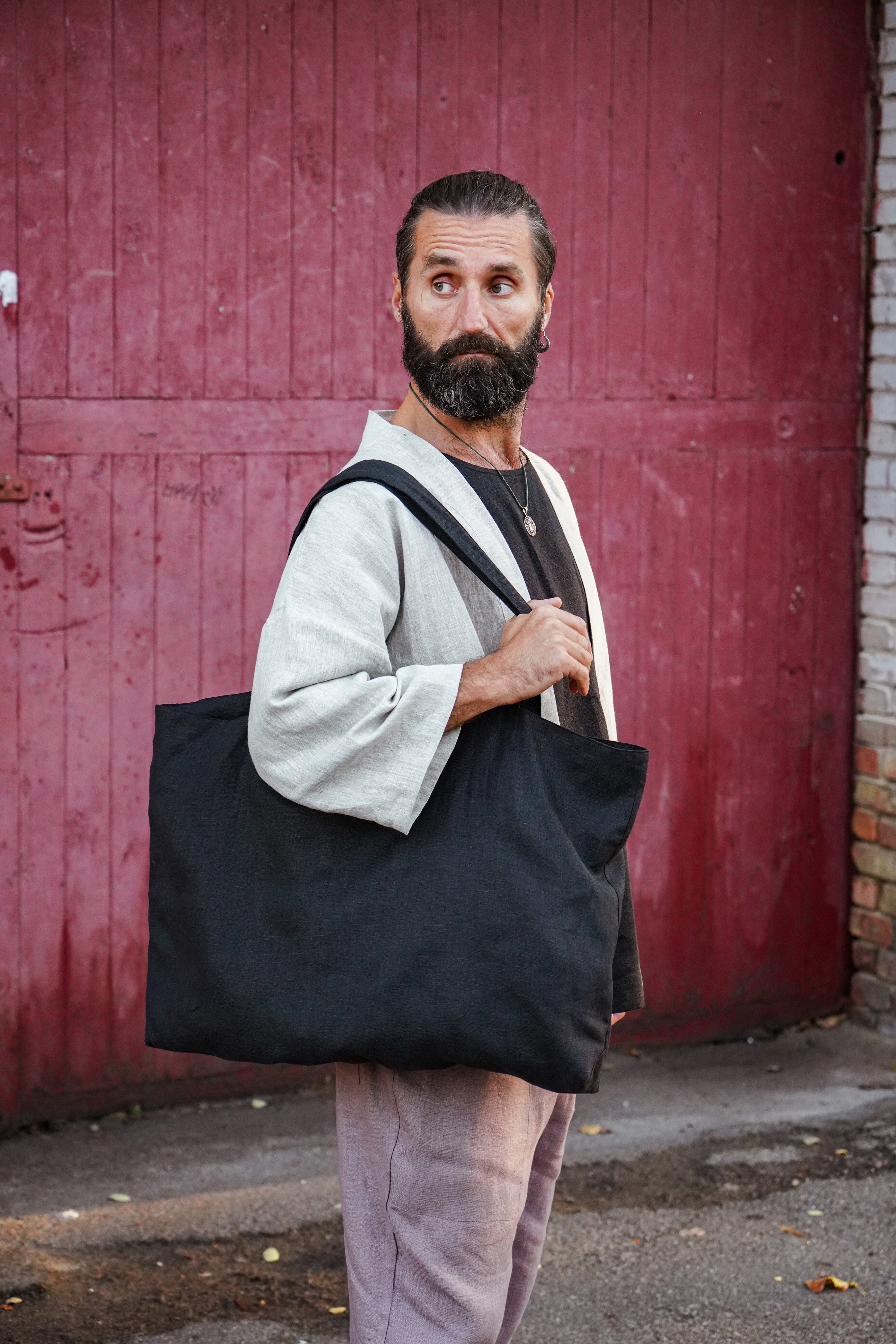 Linen Tote Bag QUINA in Black