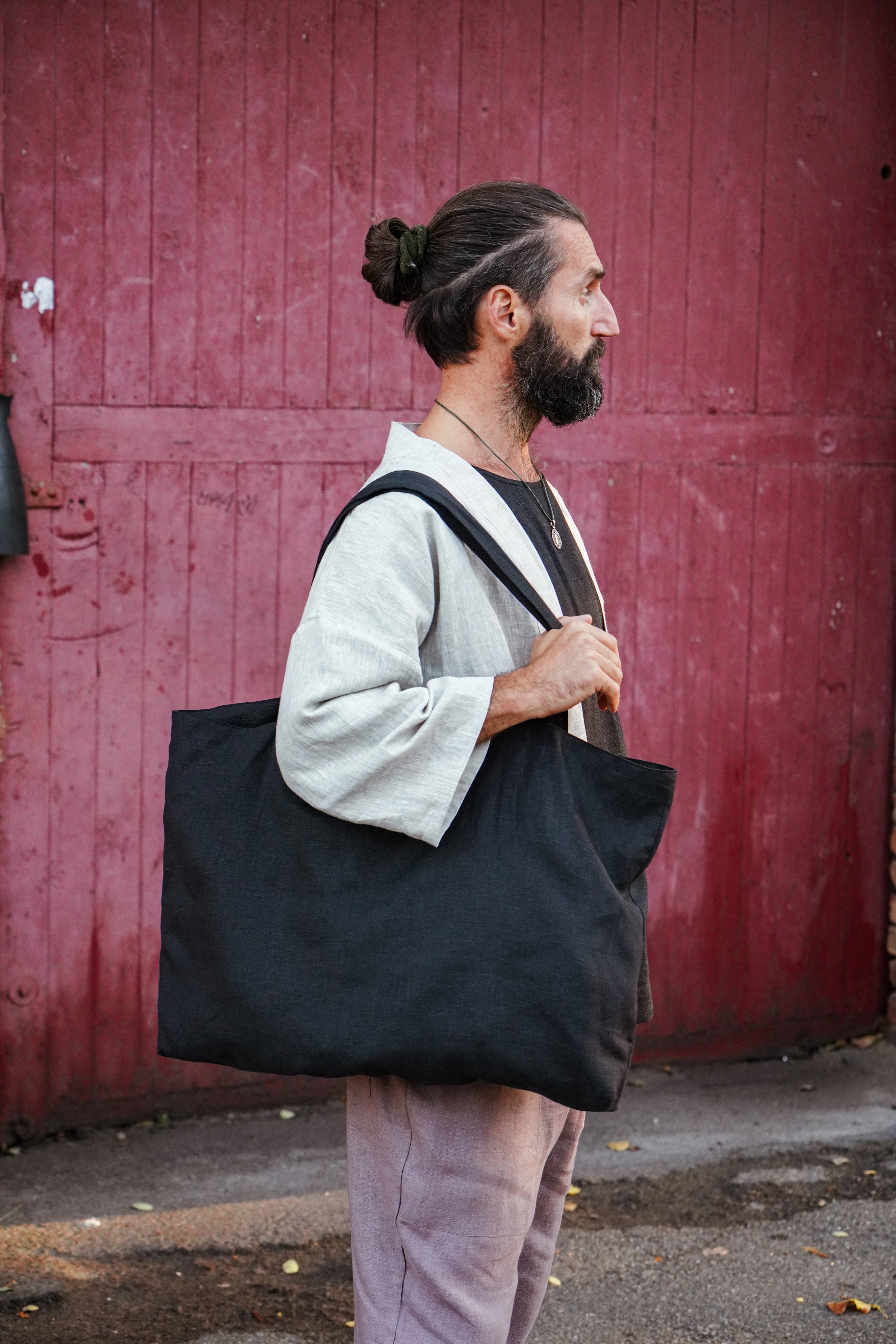 Linen Tote Bag QUINA in Black