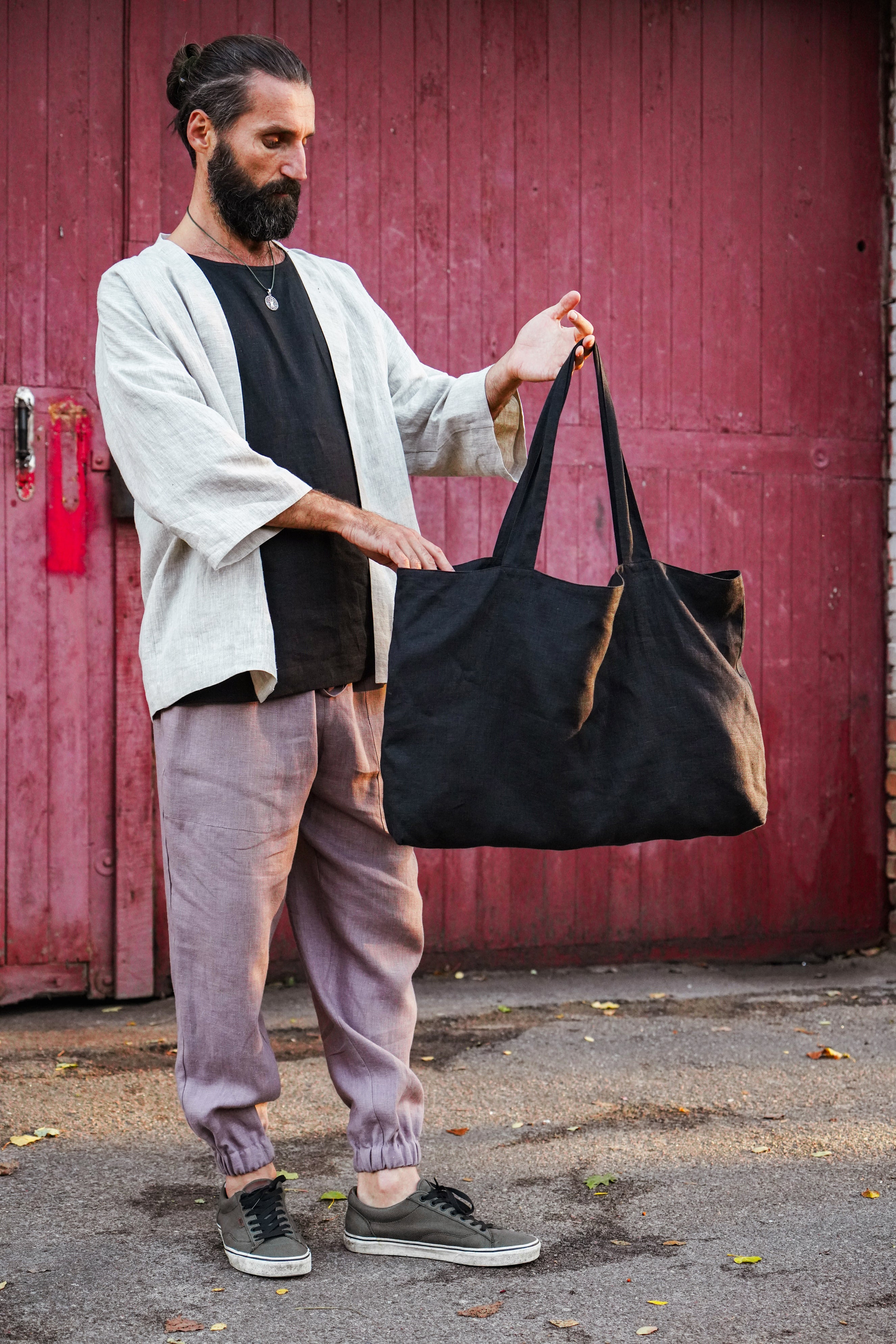 Linen Tote Bag QUINA in Black