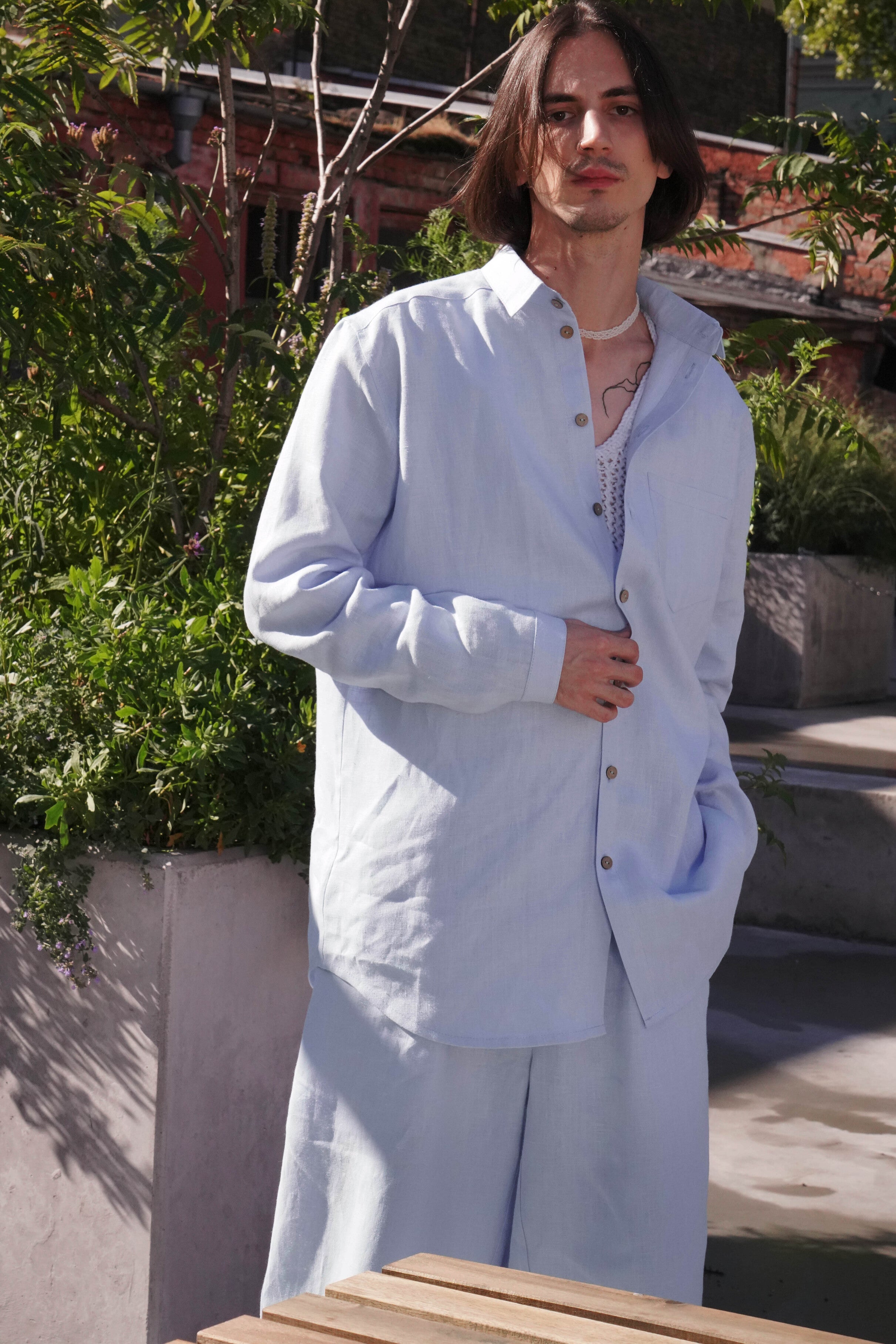 Mens relaxed linen shirt MAGNOLIA in Light blue