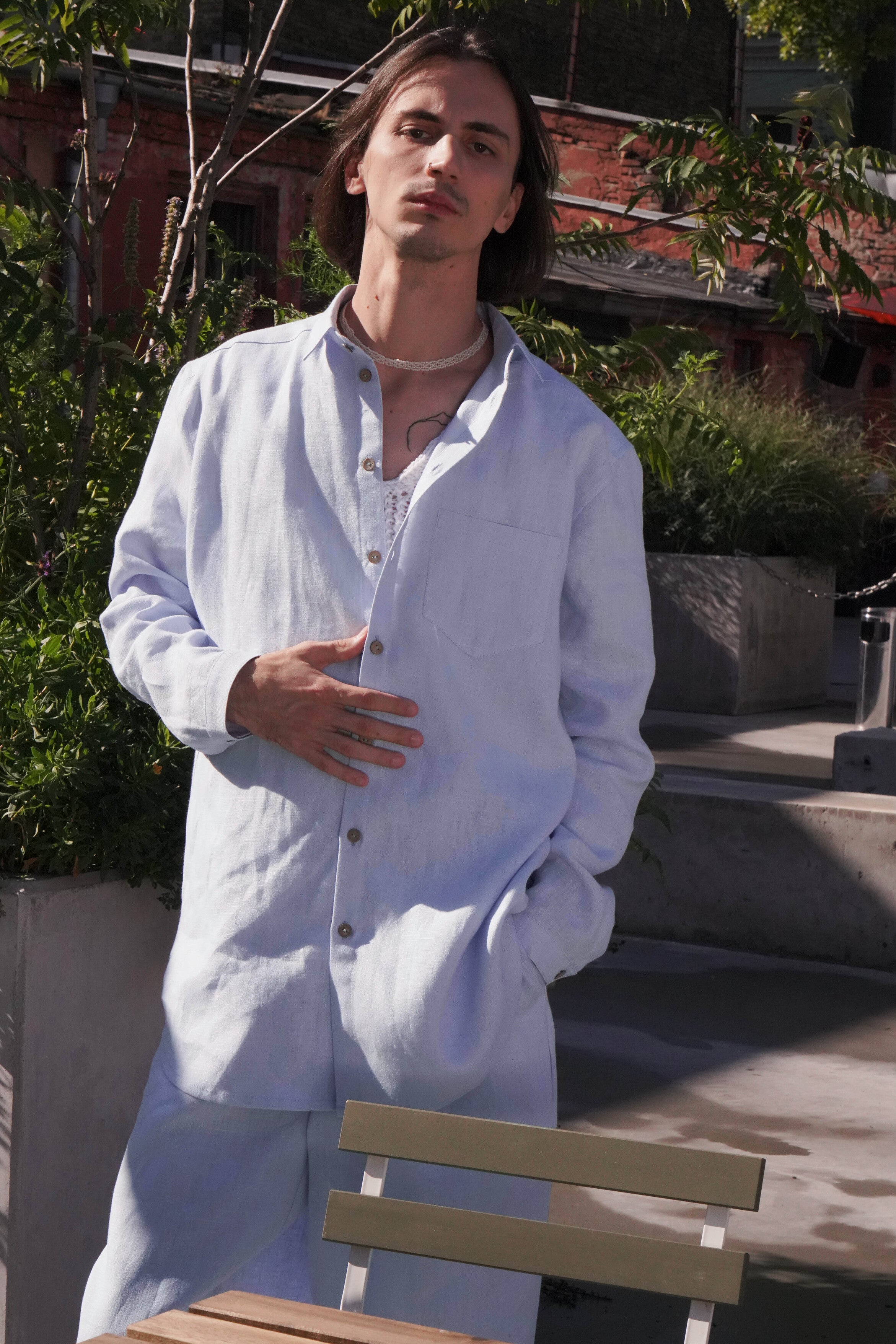 Mens relaxed linen shirt MAGNOLIA in Light blue