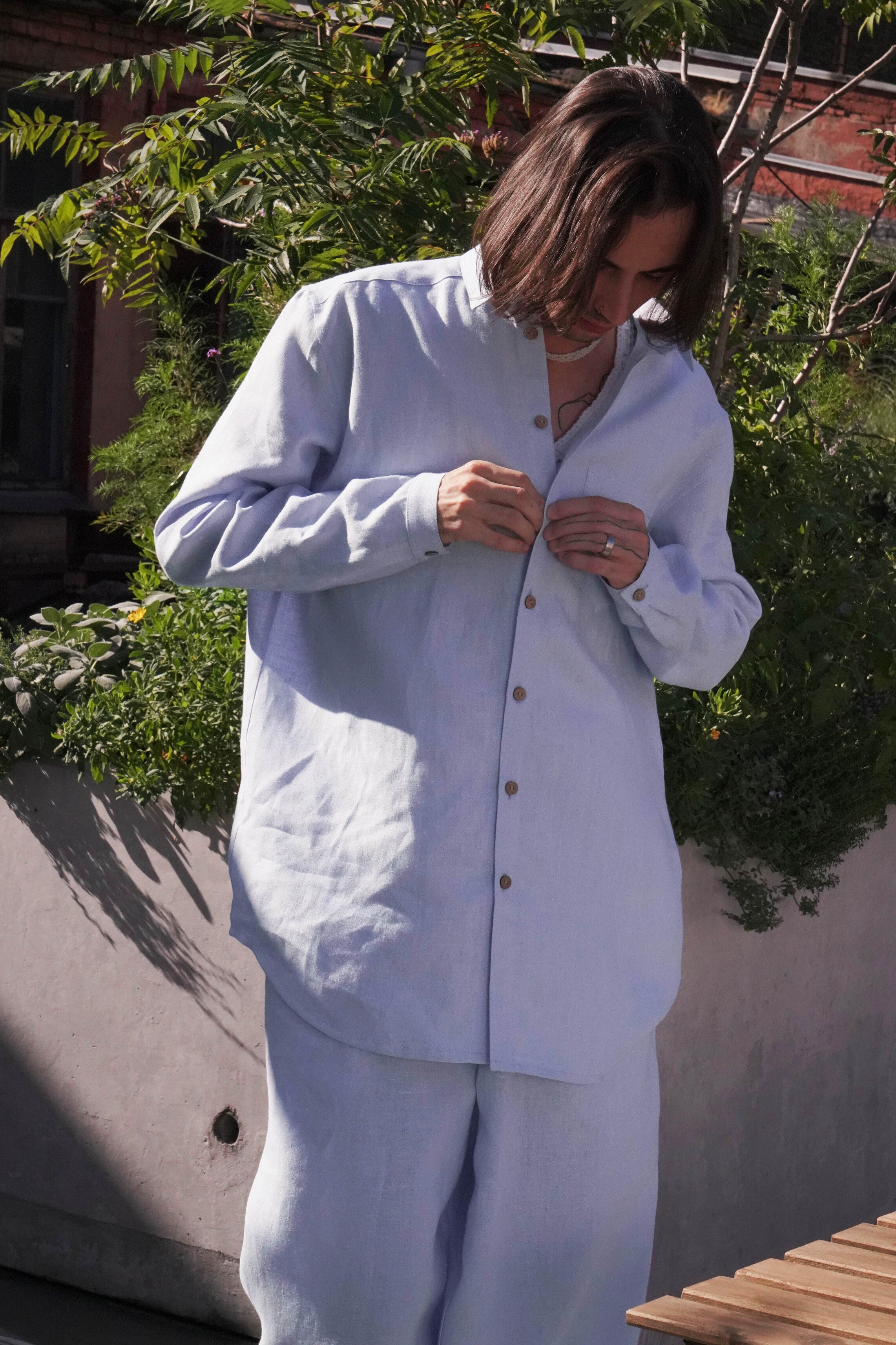 Mens relaxed linen shirt MAGNOLIA in Light blue