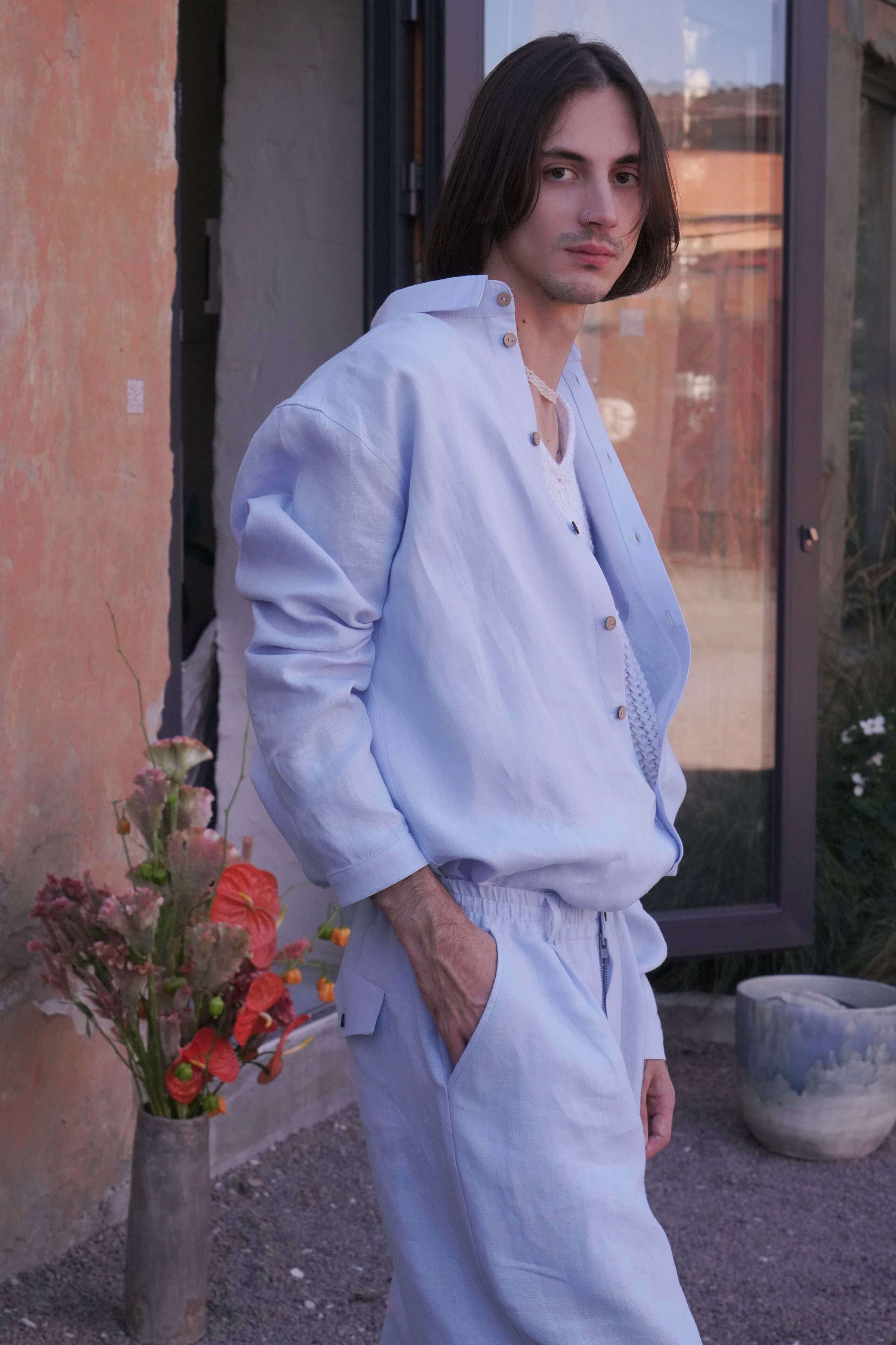Mens relaxed linen shirt MAGNOLIA in Light blue