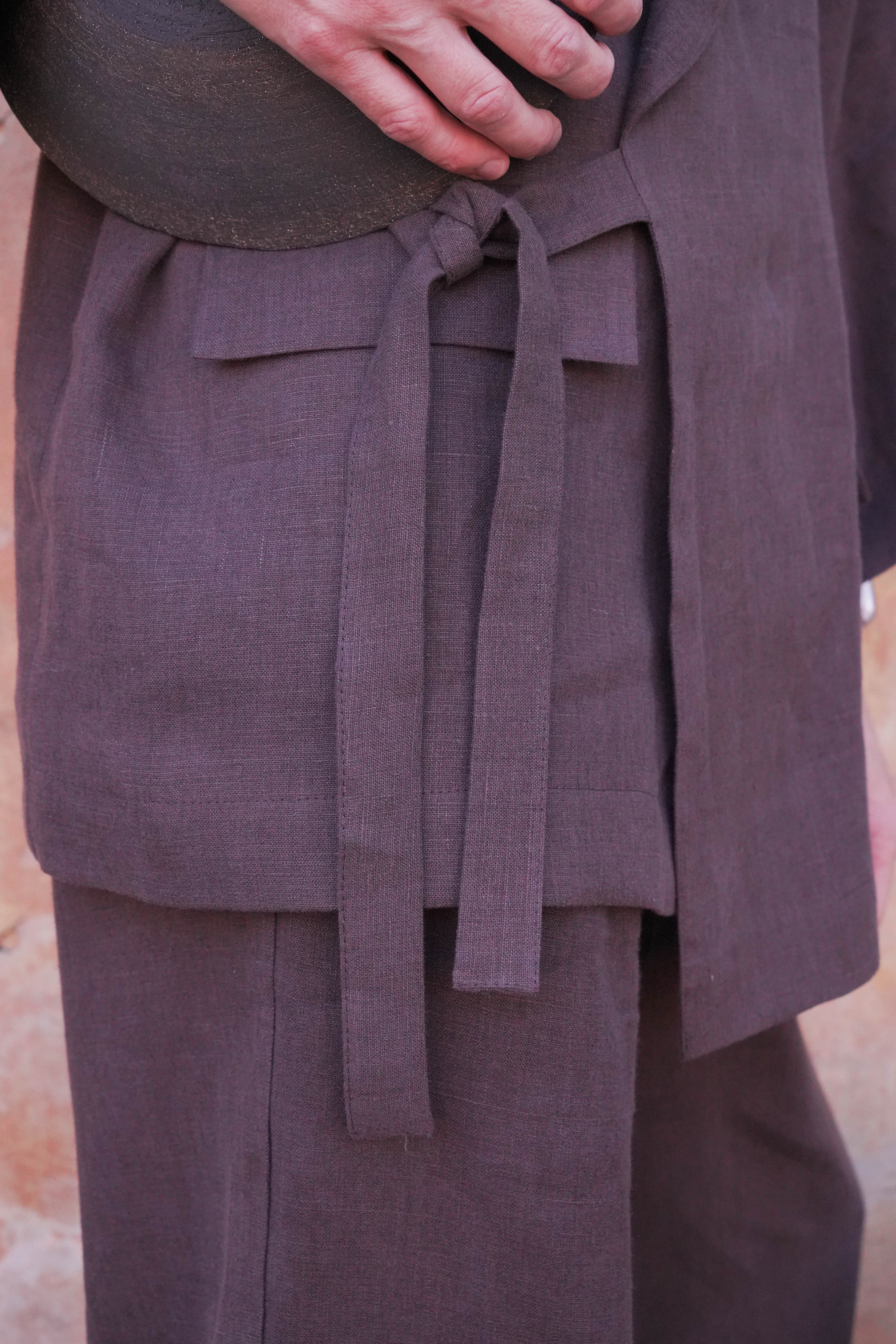 Mens Linen Kimono Jacket SAKURA in Brown