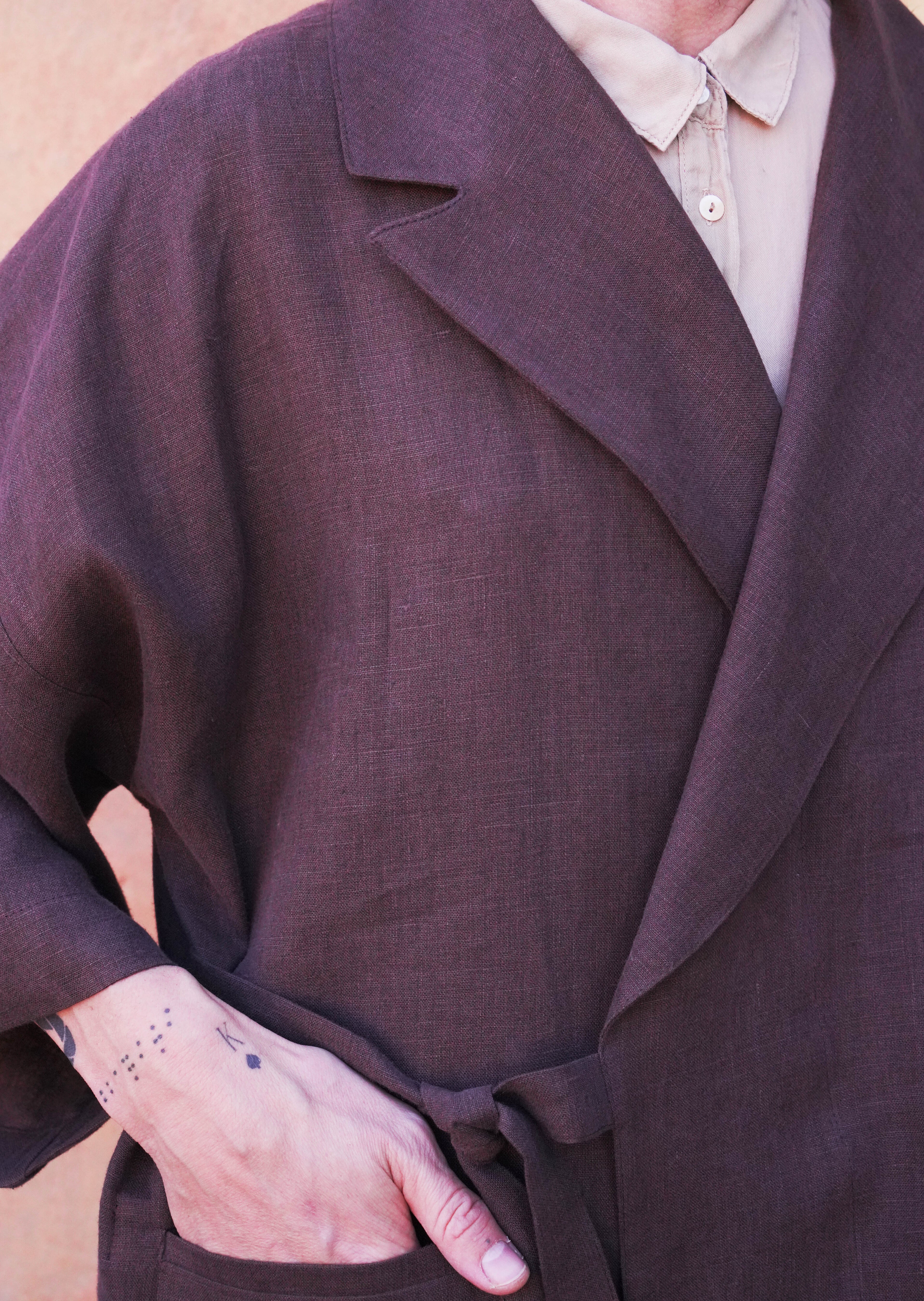 Mens Linen Kimono Jacket SAKURA in Brown