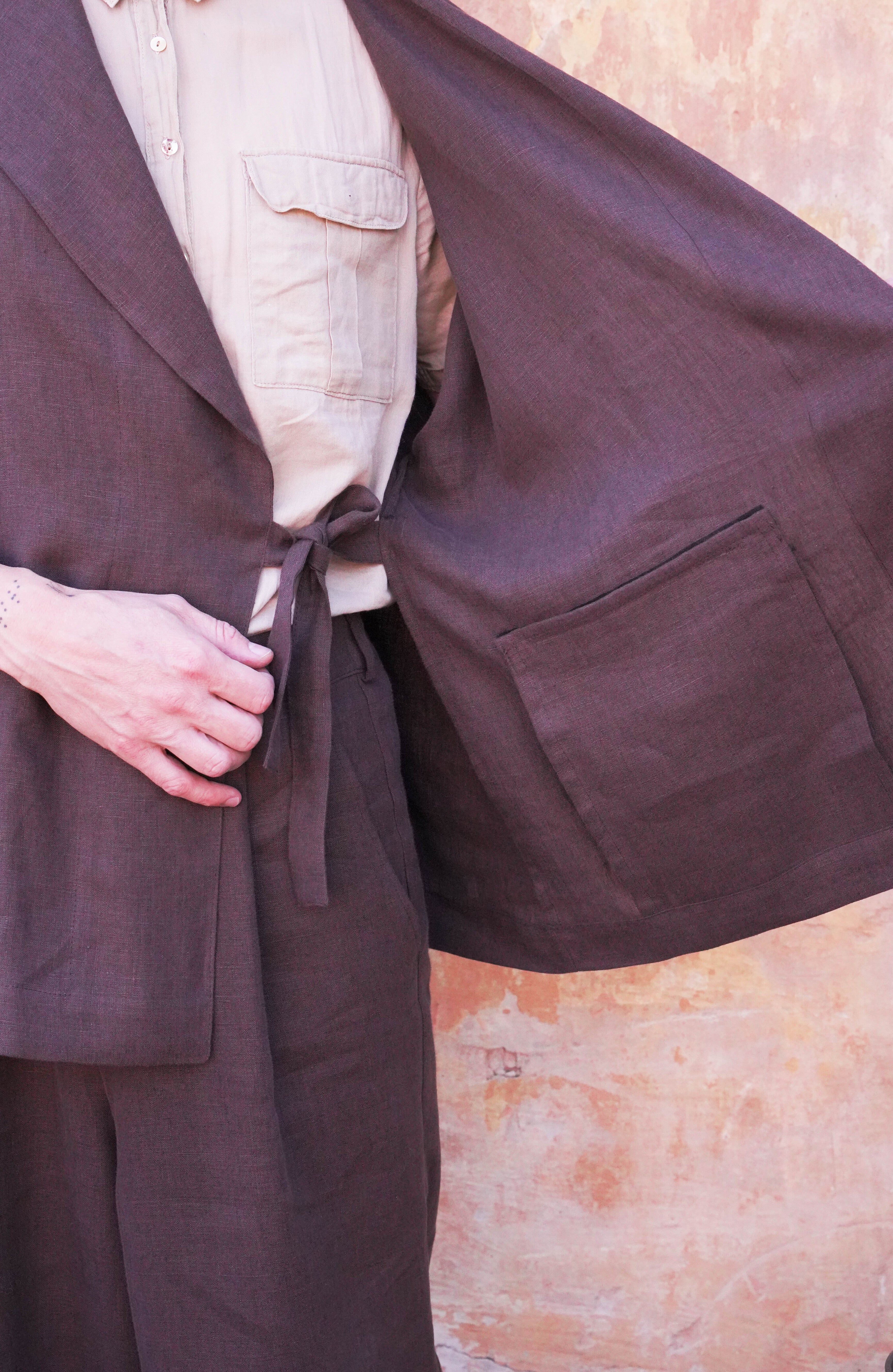 Mens Linen Kimono Jacket SAKURA in Brown