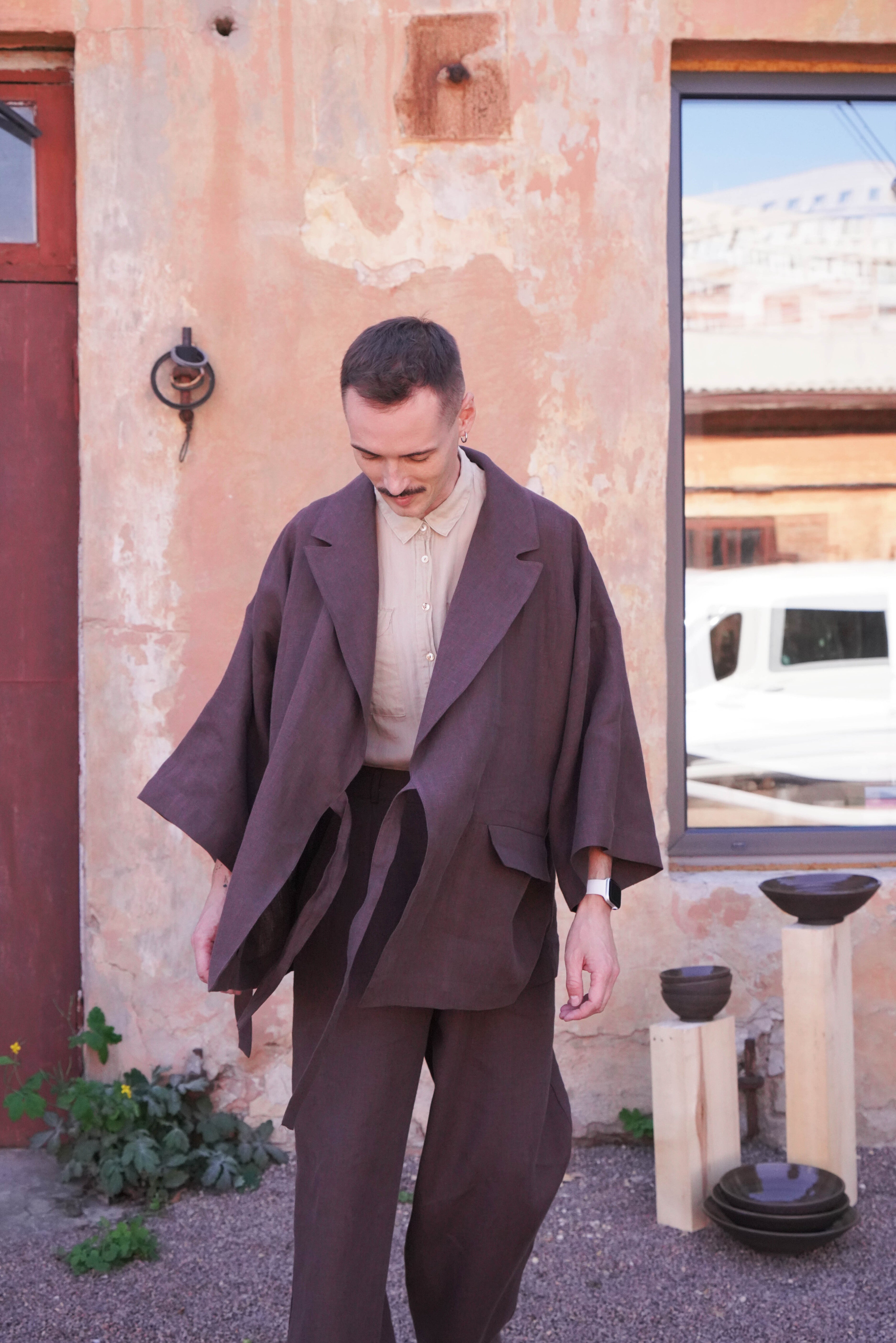 Mens Linen Kimono Jacket SAKURA in Brown