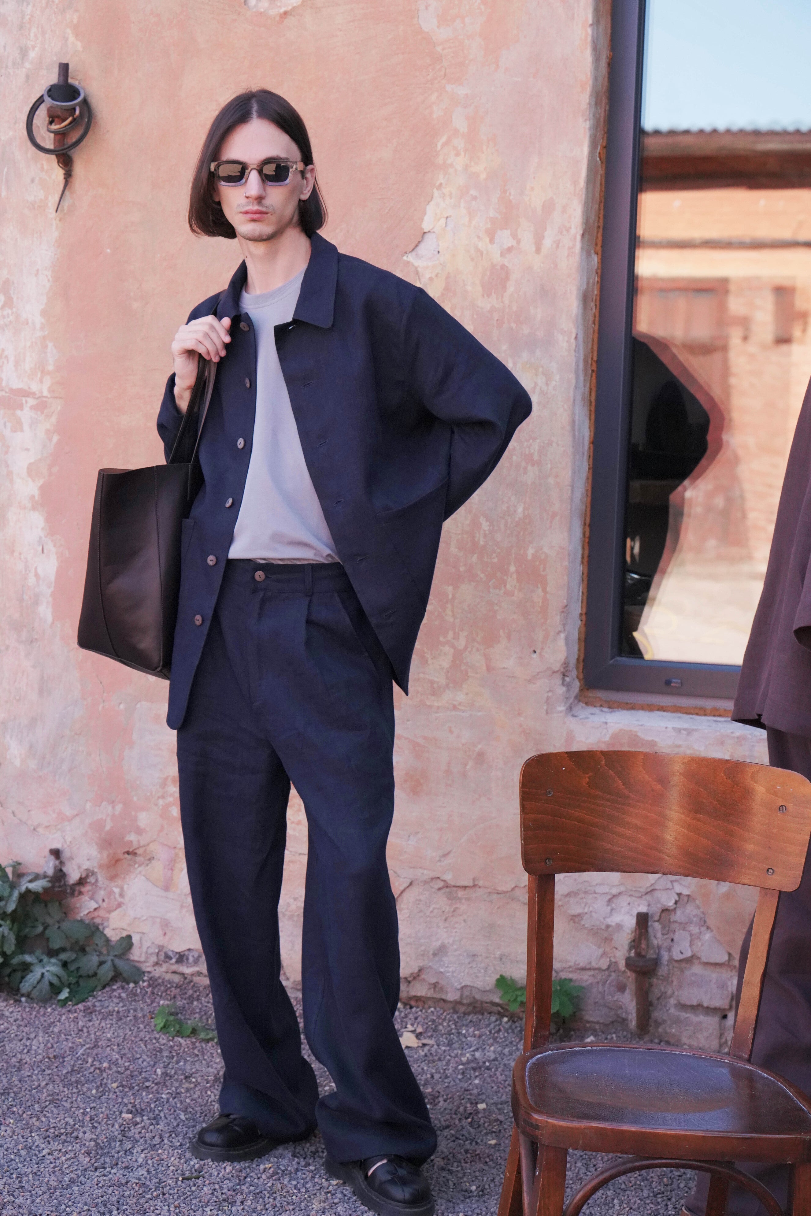 Men’s Linen Jacket CHERRY in Dark blue