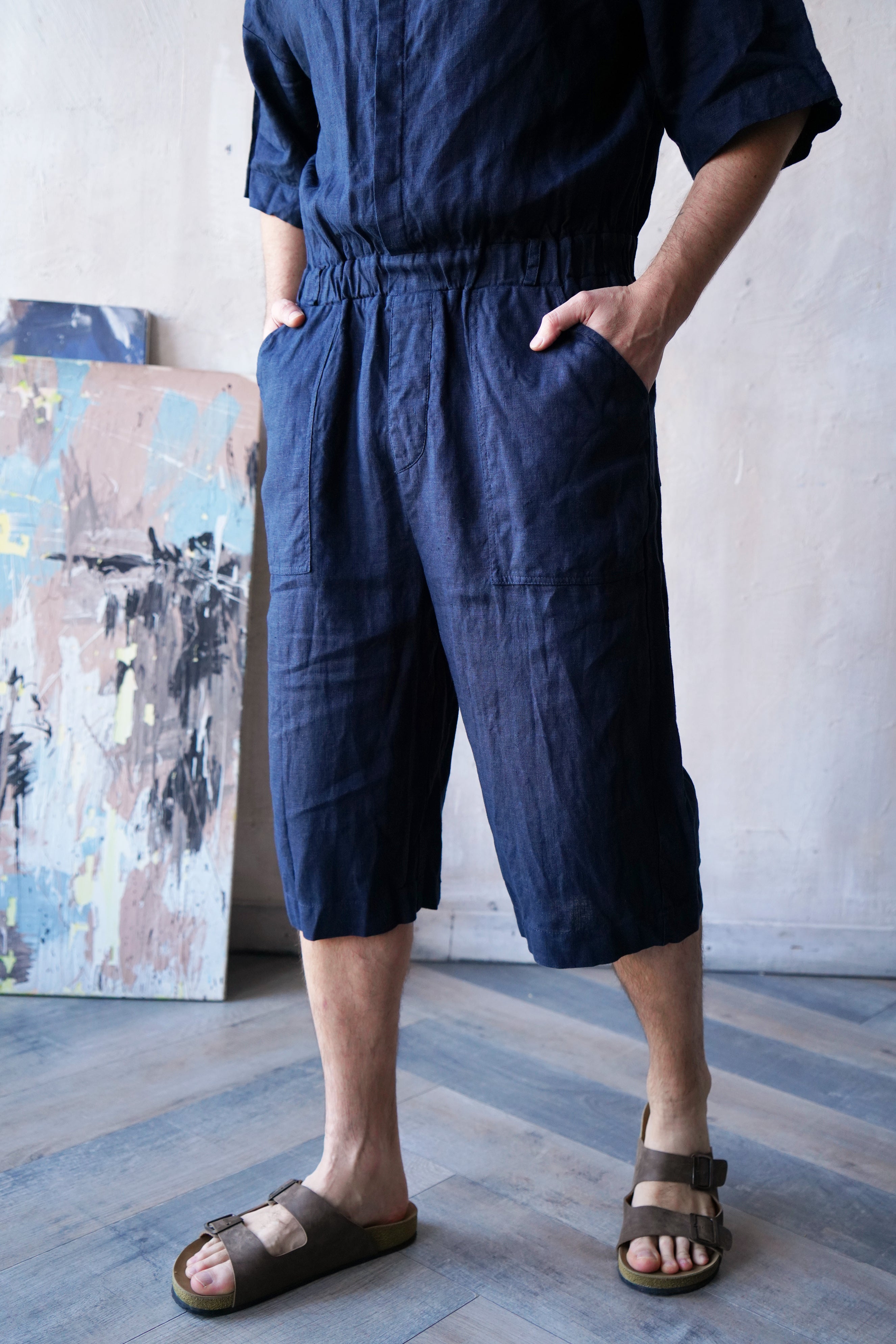 Mens Linen Jumpsuit Canna in Dark Blue