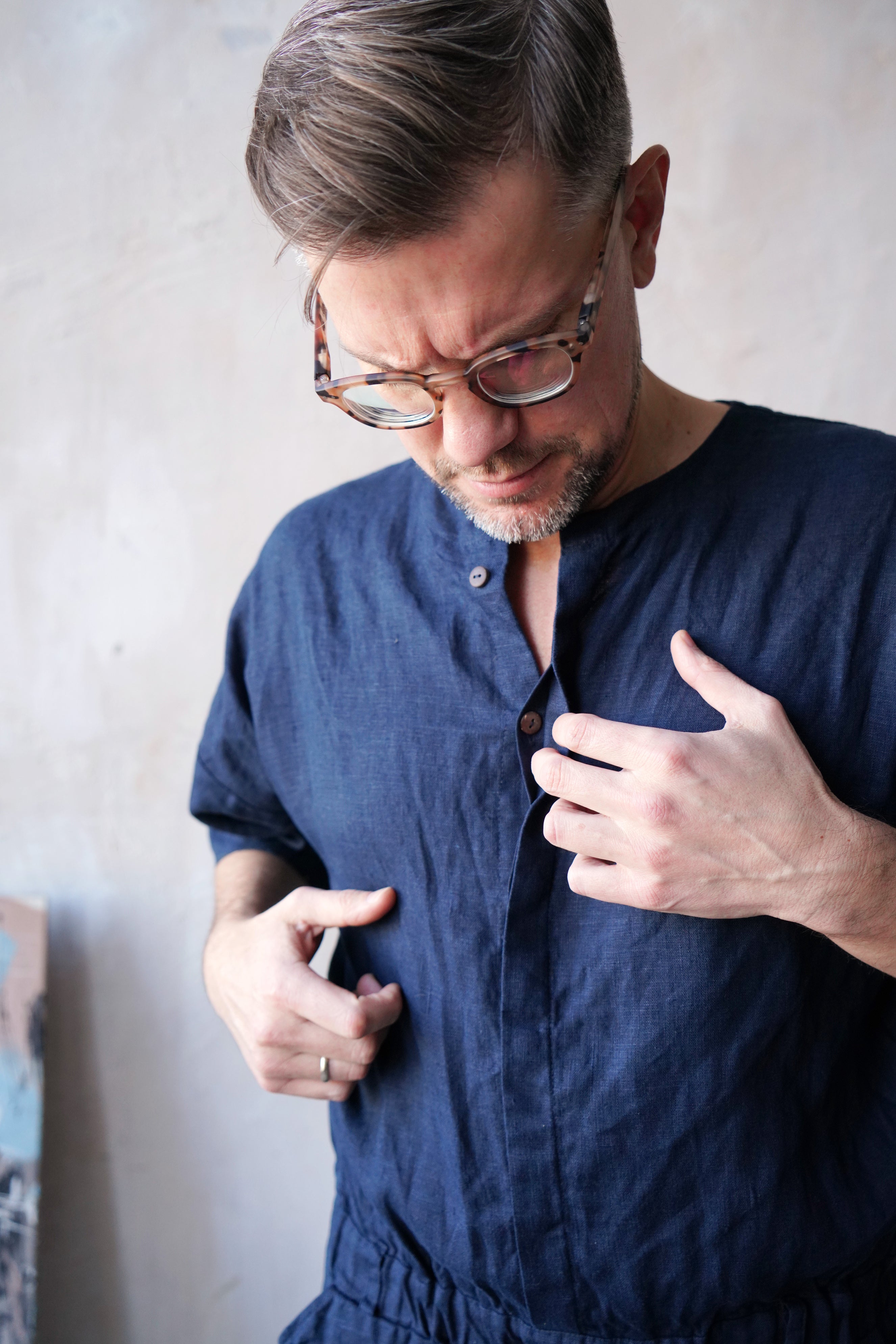 Mens Linen Jumpsuit Canna in Dark Blue