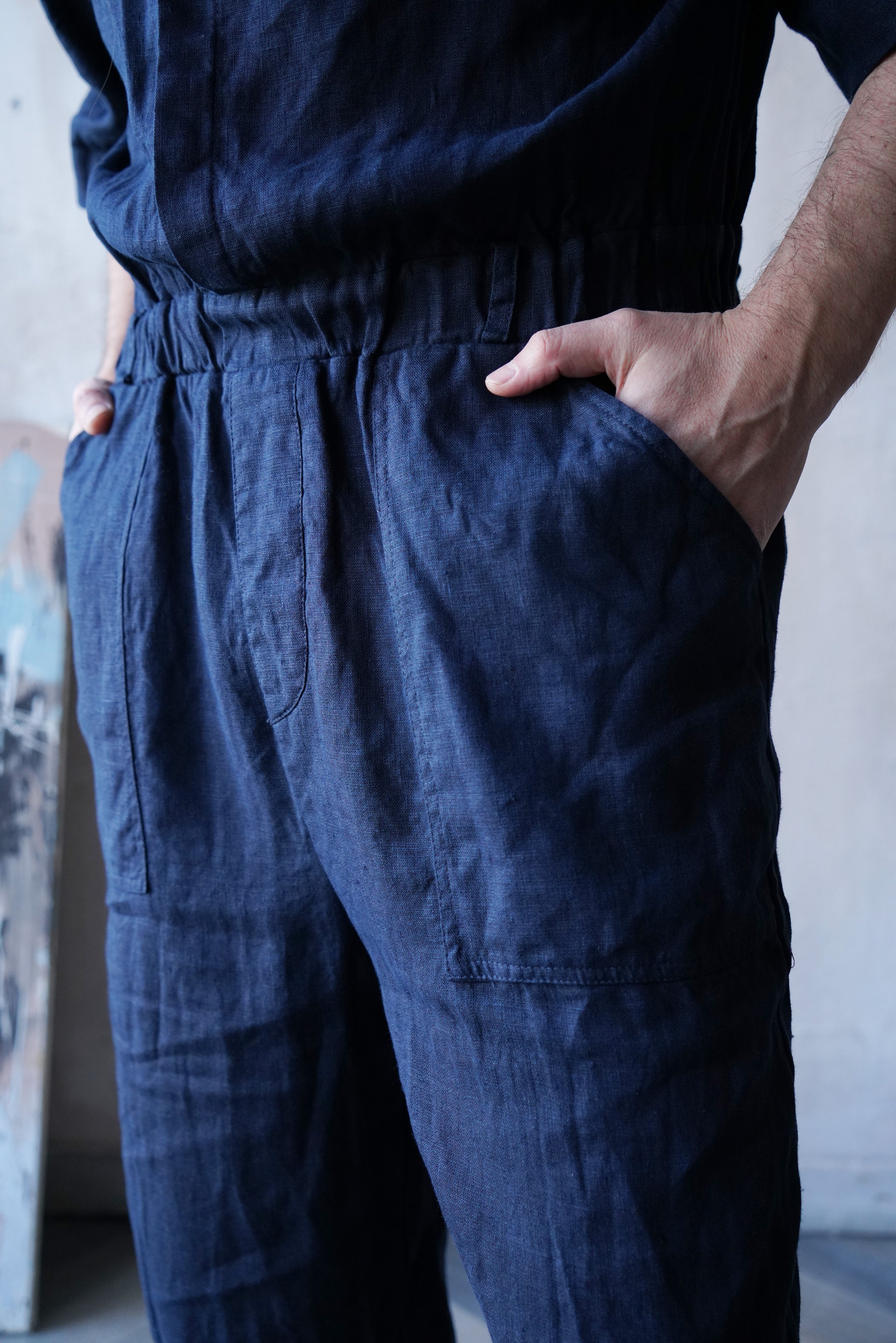 Mens Linen Jumpsuit Canna in Dark Blue