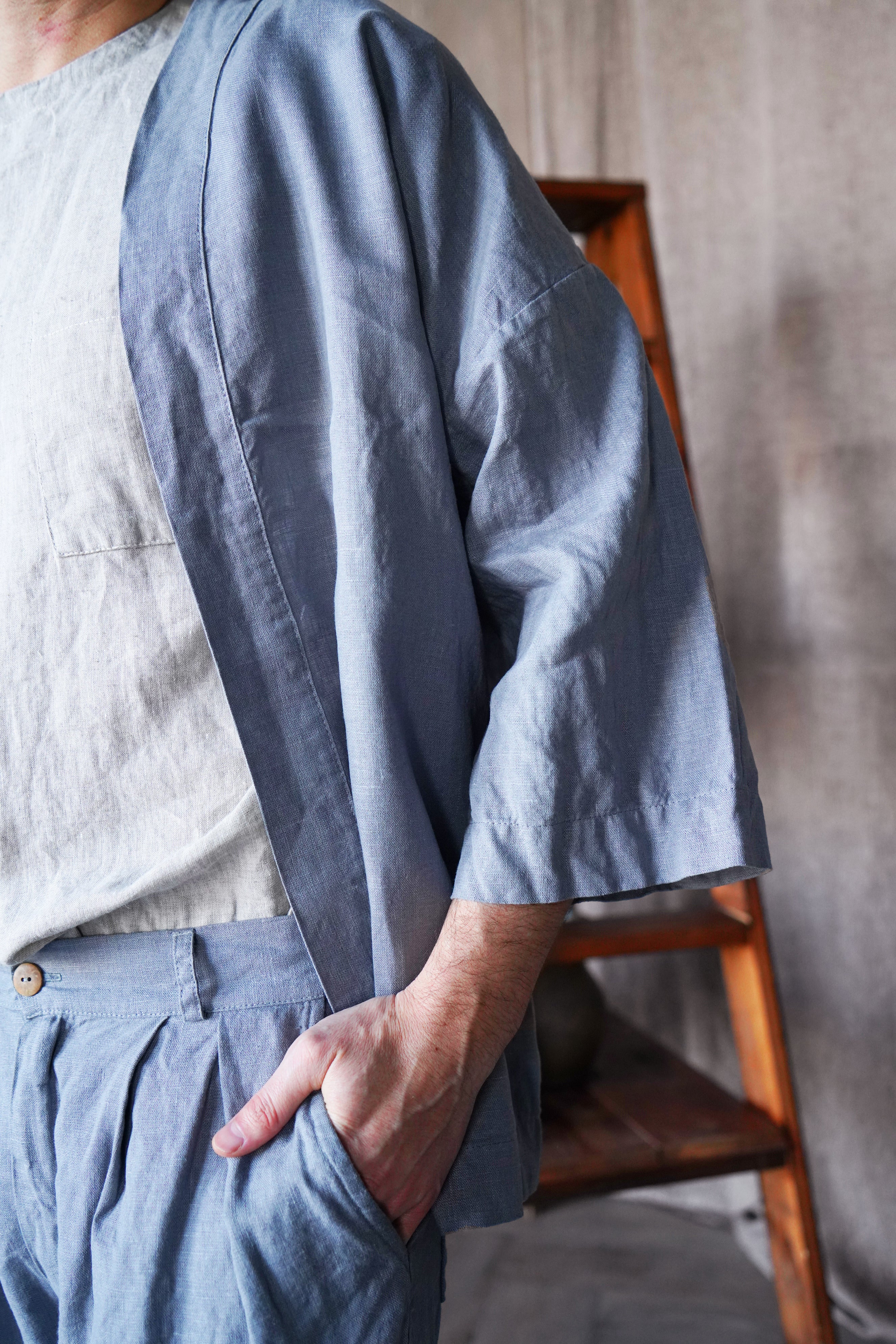 Mens Linen Kimono Jacket TANSY in Light grey