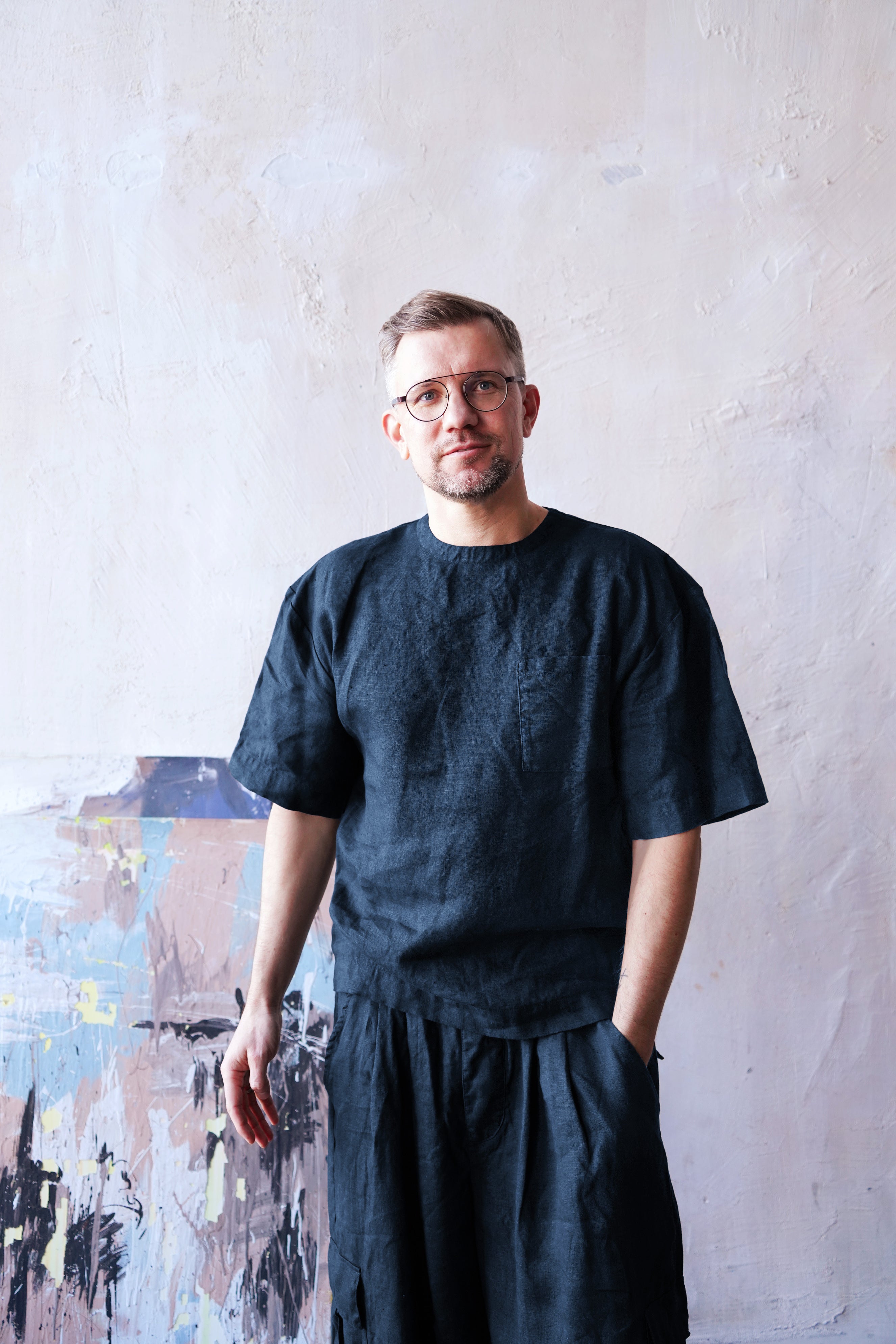 Men’s Oversized Linen T-Shirt SUMIRE in Dark blue