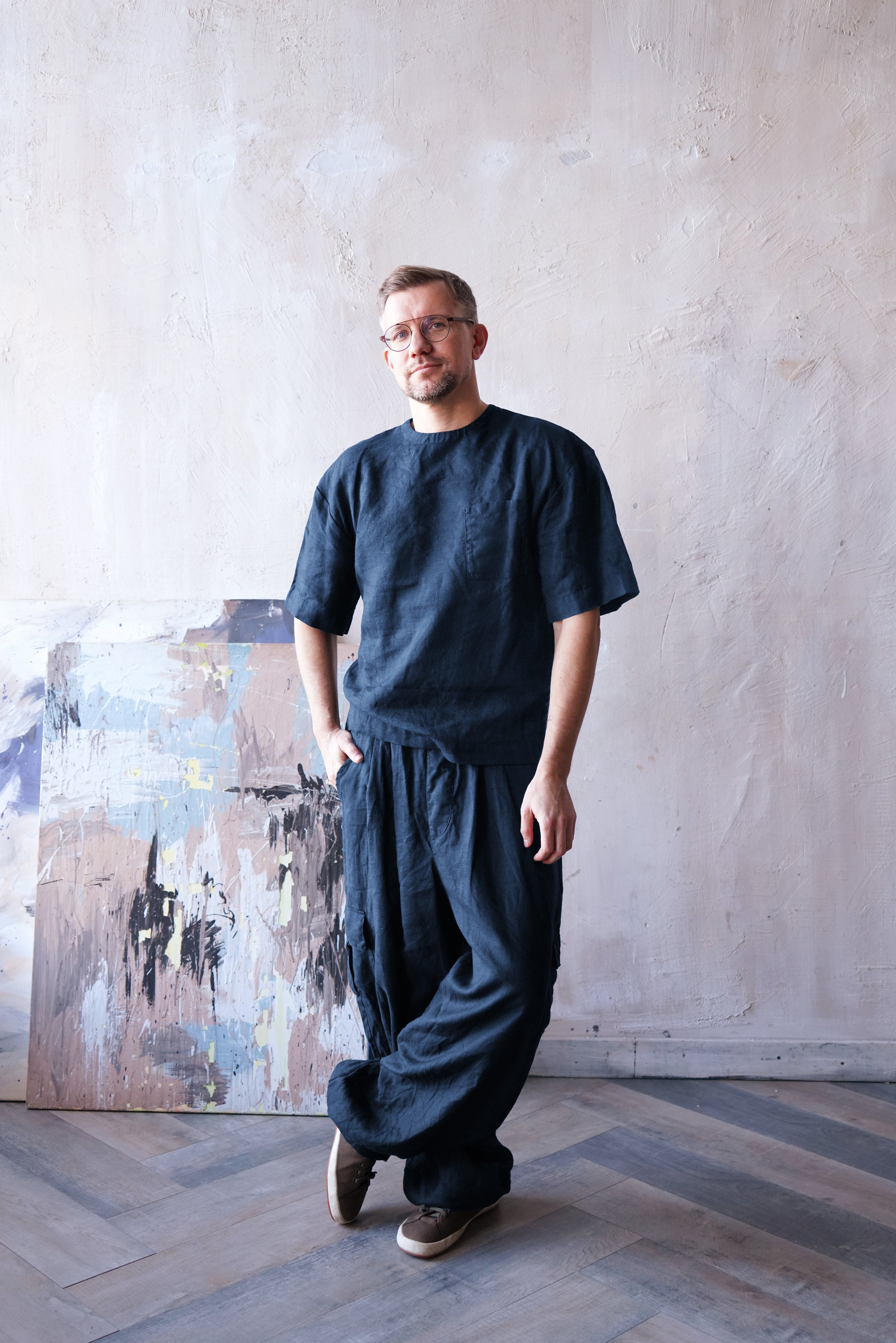 Men’s Oversized Linen T-Shirt SUMIRE in Dark blue