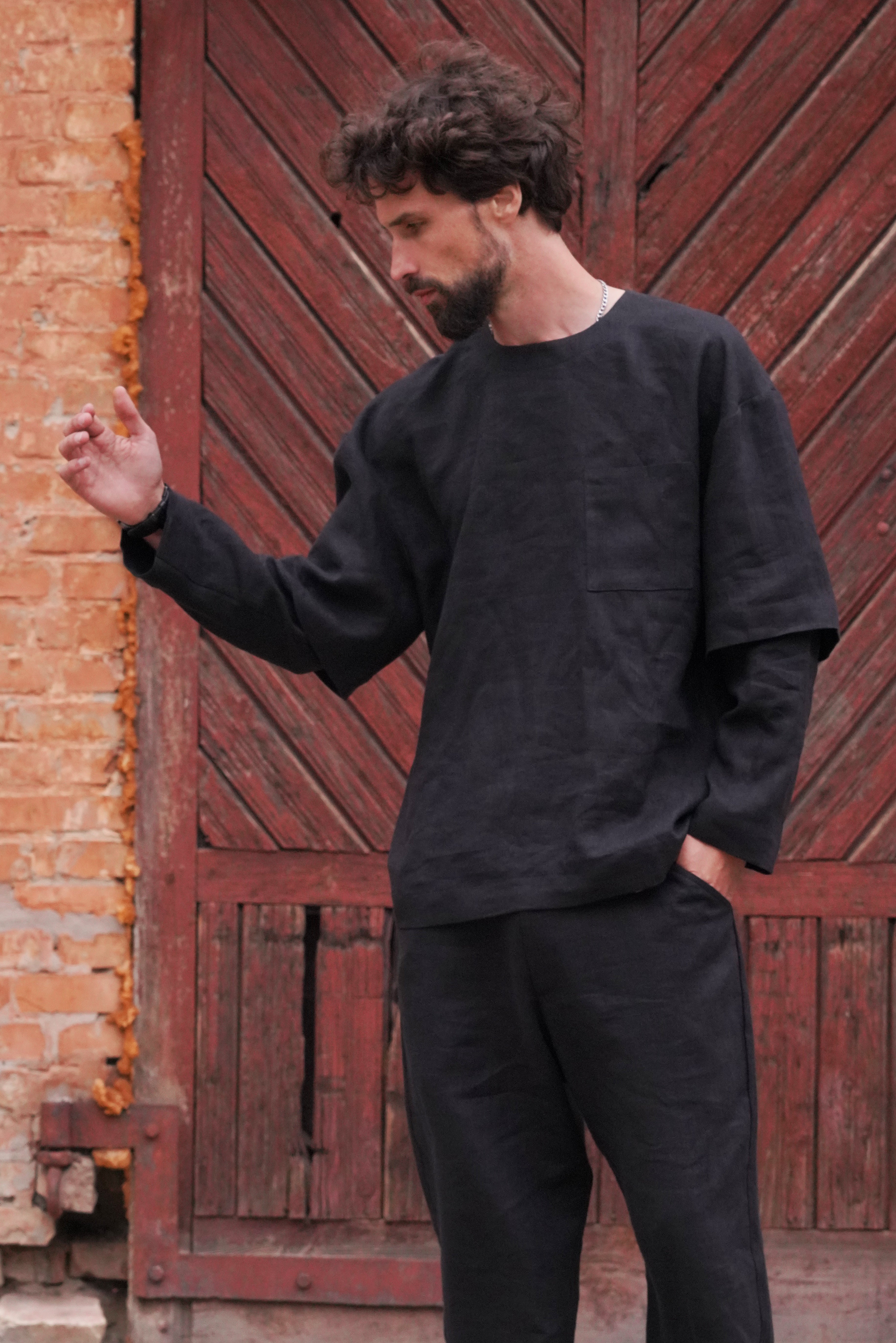 Men’s double-layer long-sleeve TAMARISK in Black