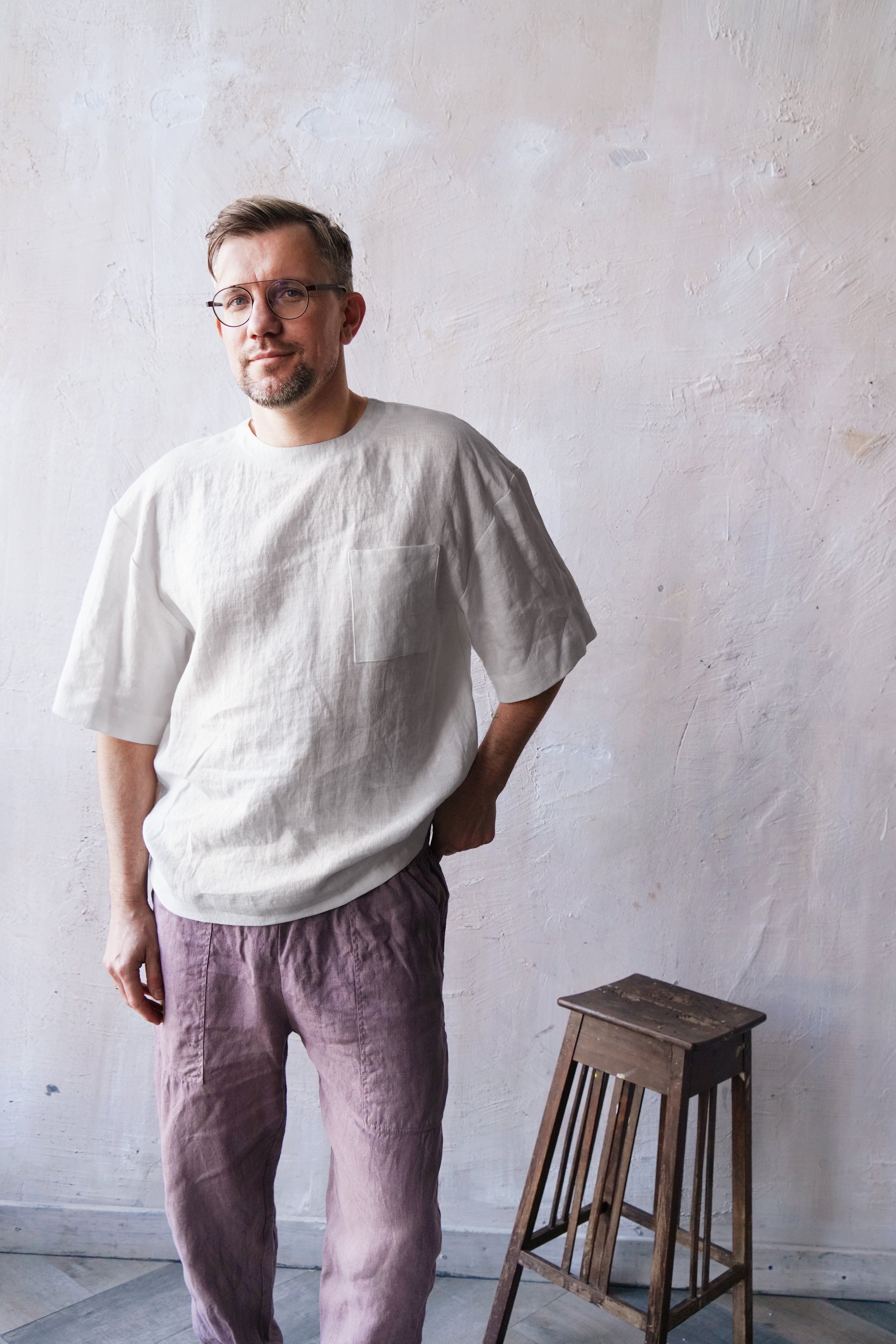 Men’s Oversized Linen T-Shirt SUMIRE in Cream