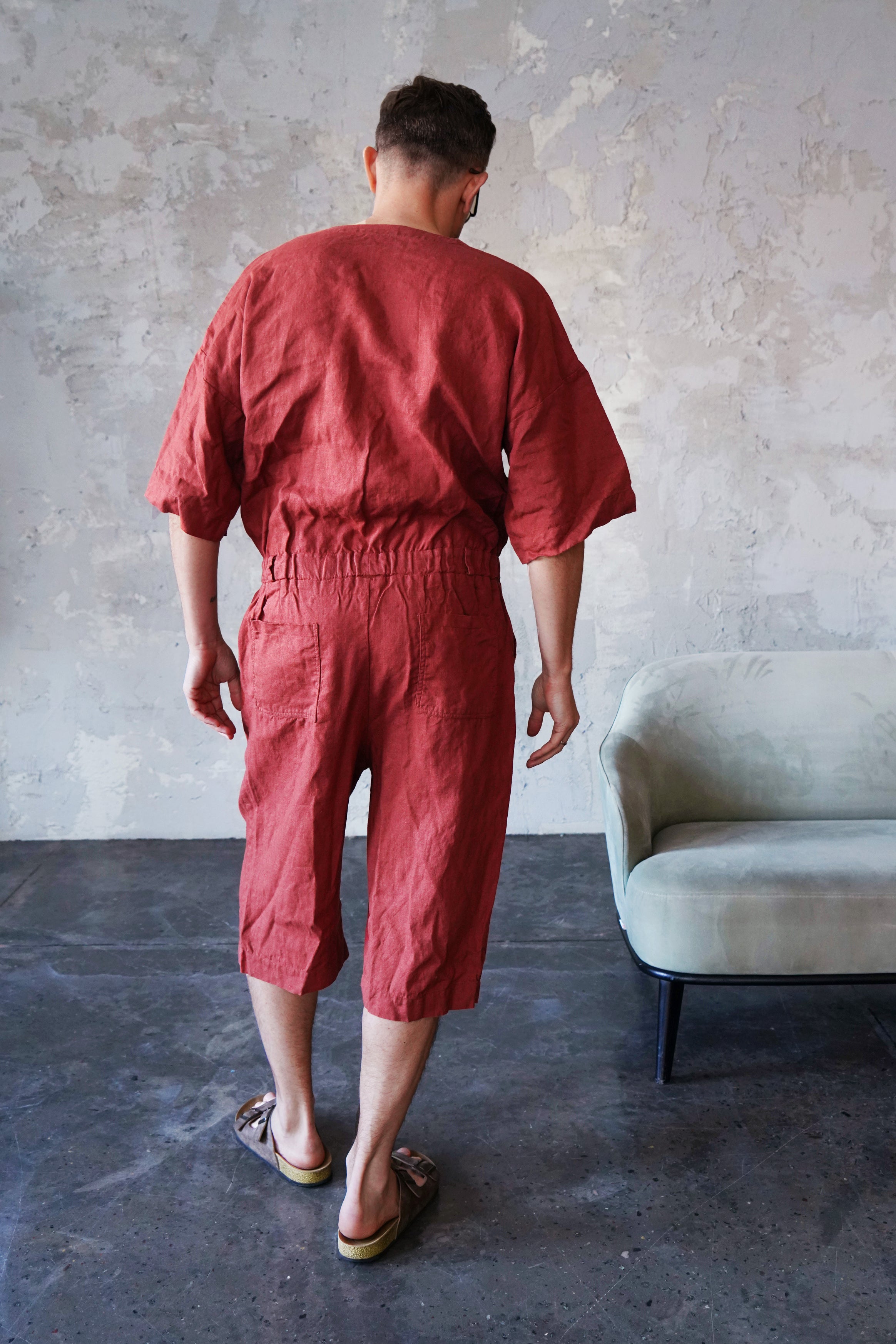Mens Linen Jumpsuit Canna in Terracotta