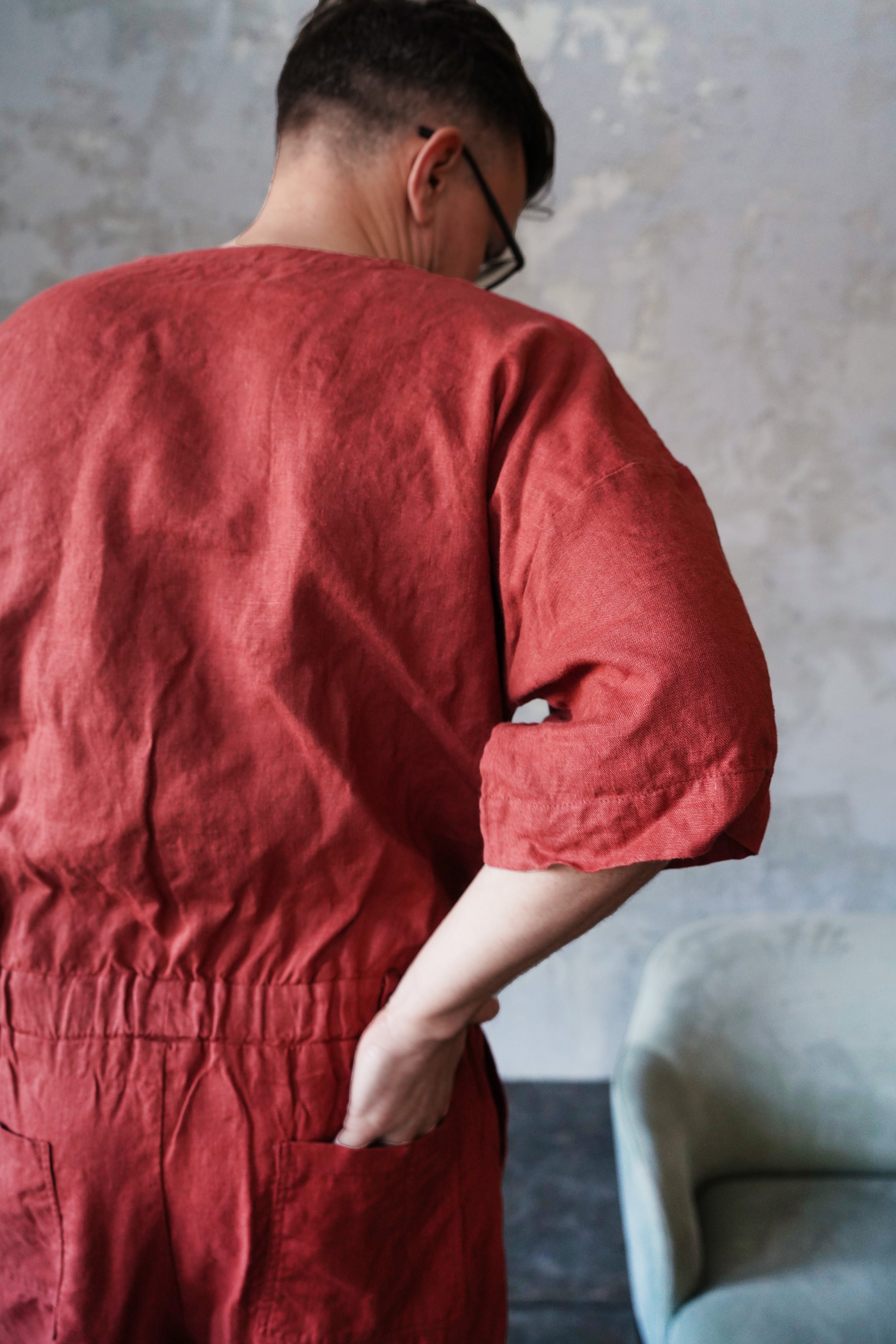 Mens Linen Jumpsuit Canna in Terracotta