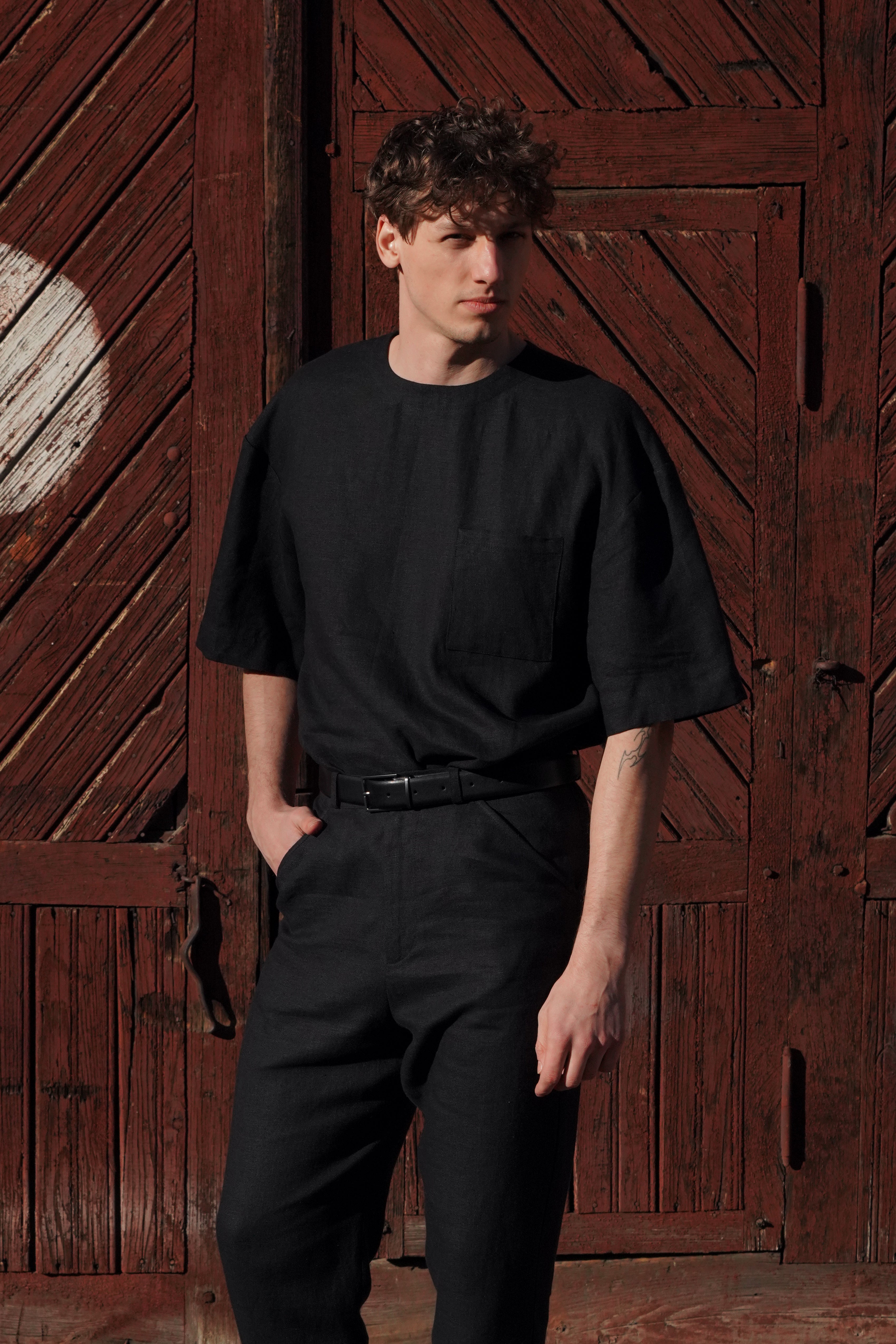 Men’s Oversized Linen T-Shirt SUMIRE in Black