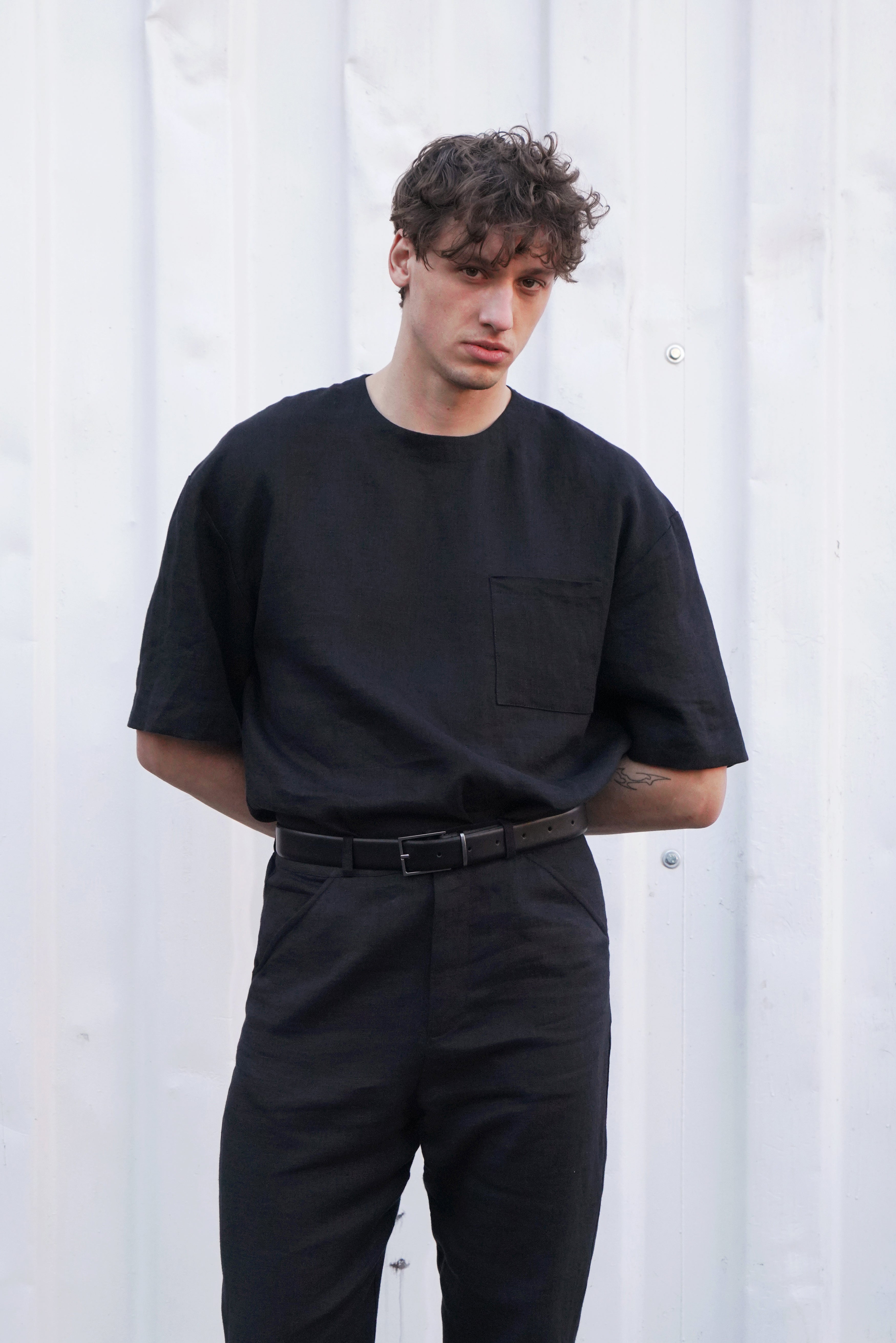 Men's Oversized Linen T-Shirt SUMIRE in Black