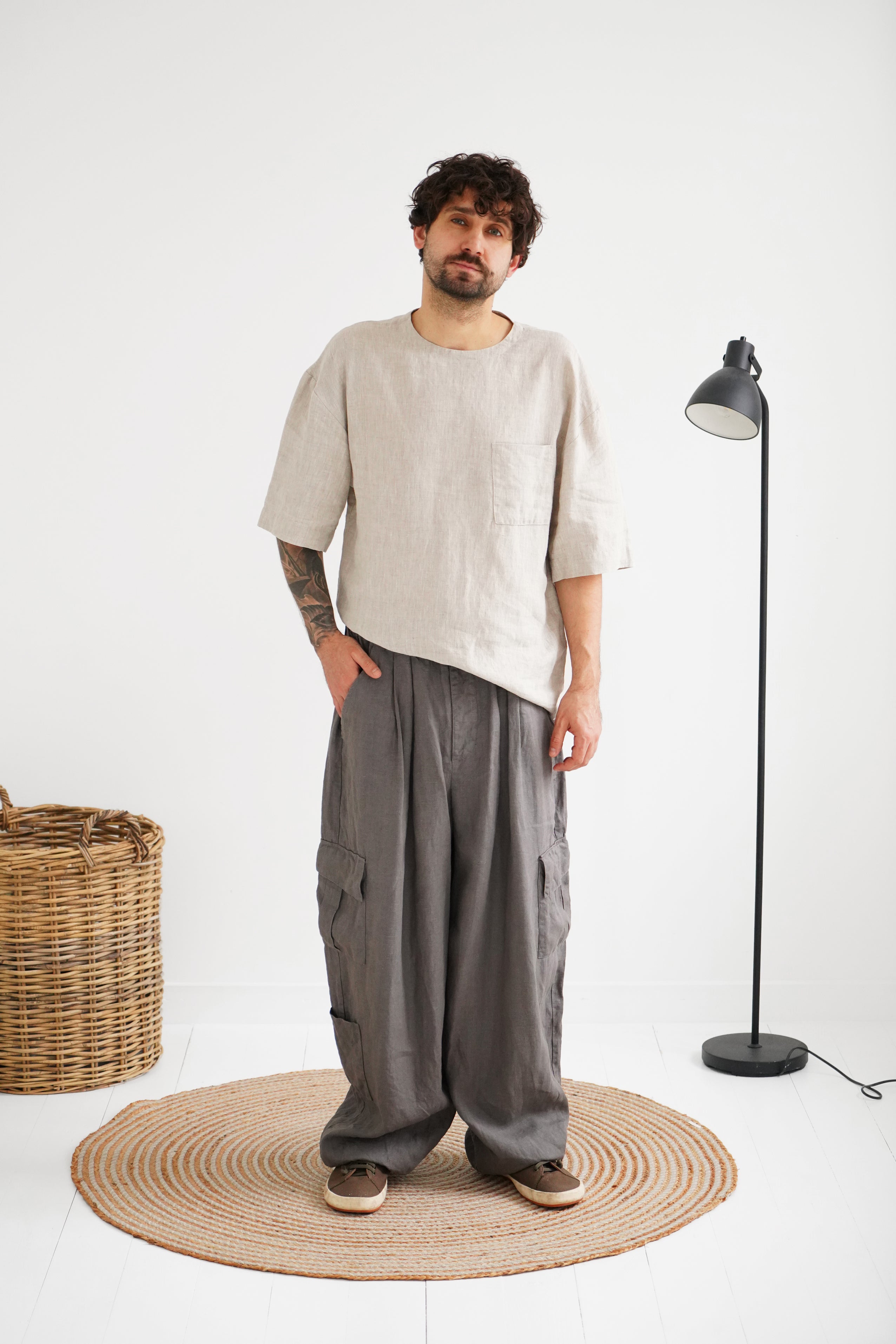 Men's Oversized Linen T-Shirt SUMIRE in Beige