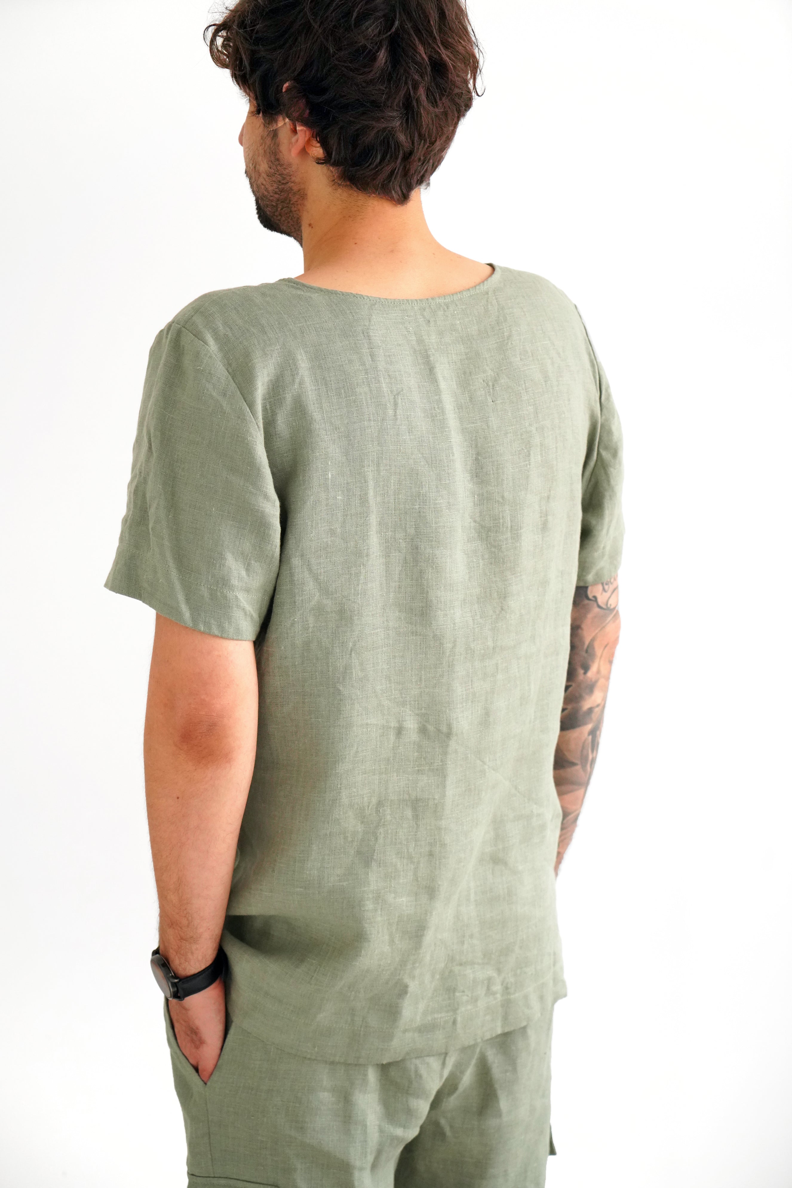 Men’s Linen T-Shirt LINDEN in Olive