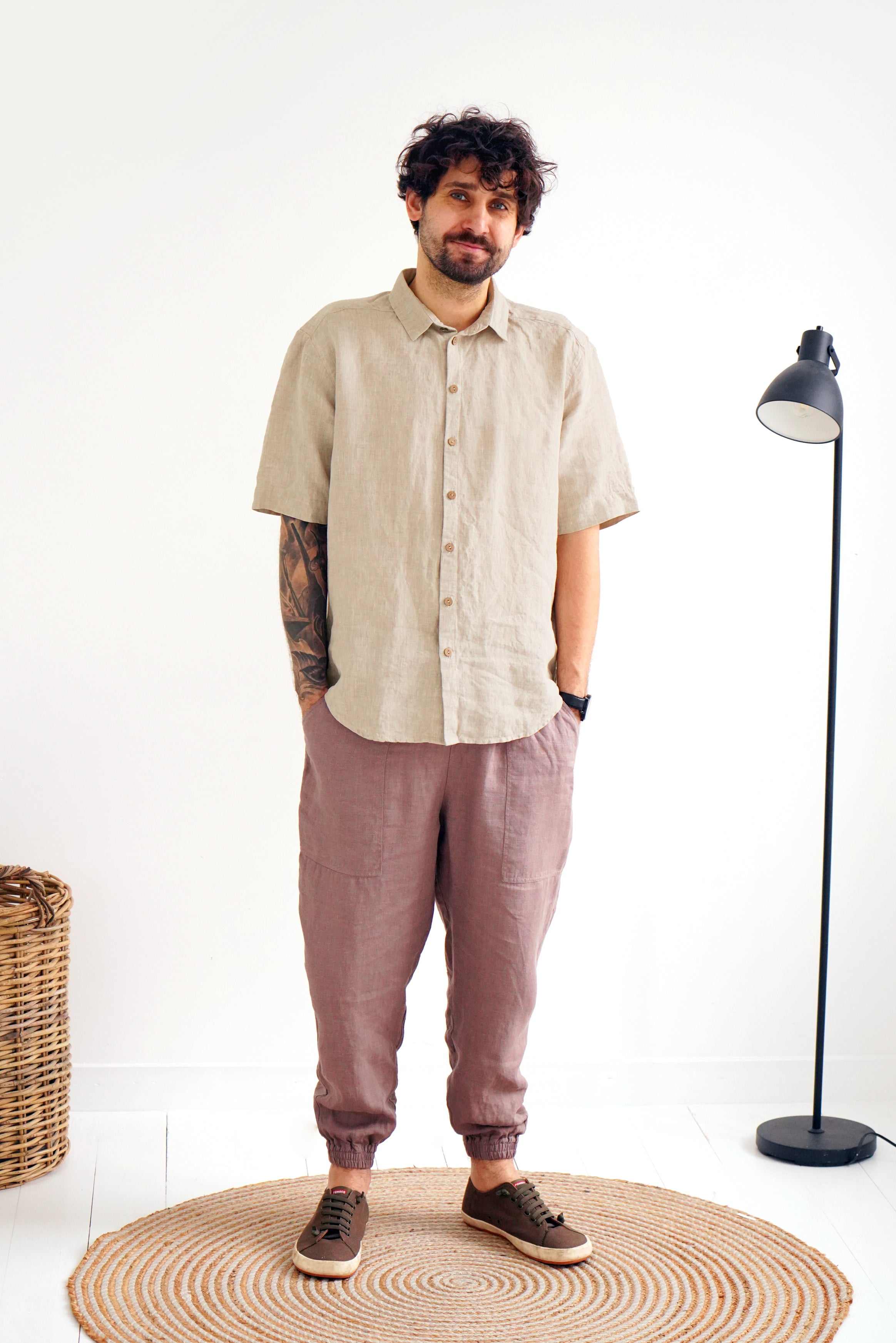 Men’s short sleeve linen shirt GARNET in Beige