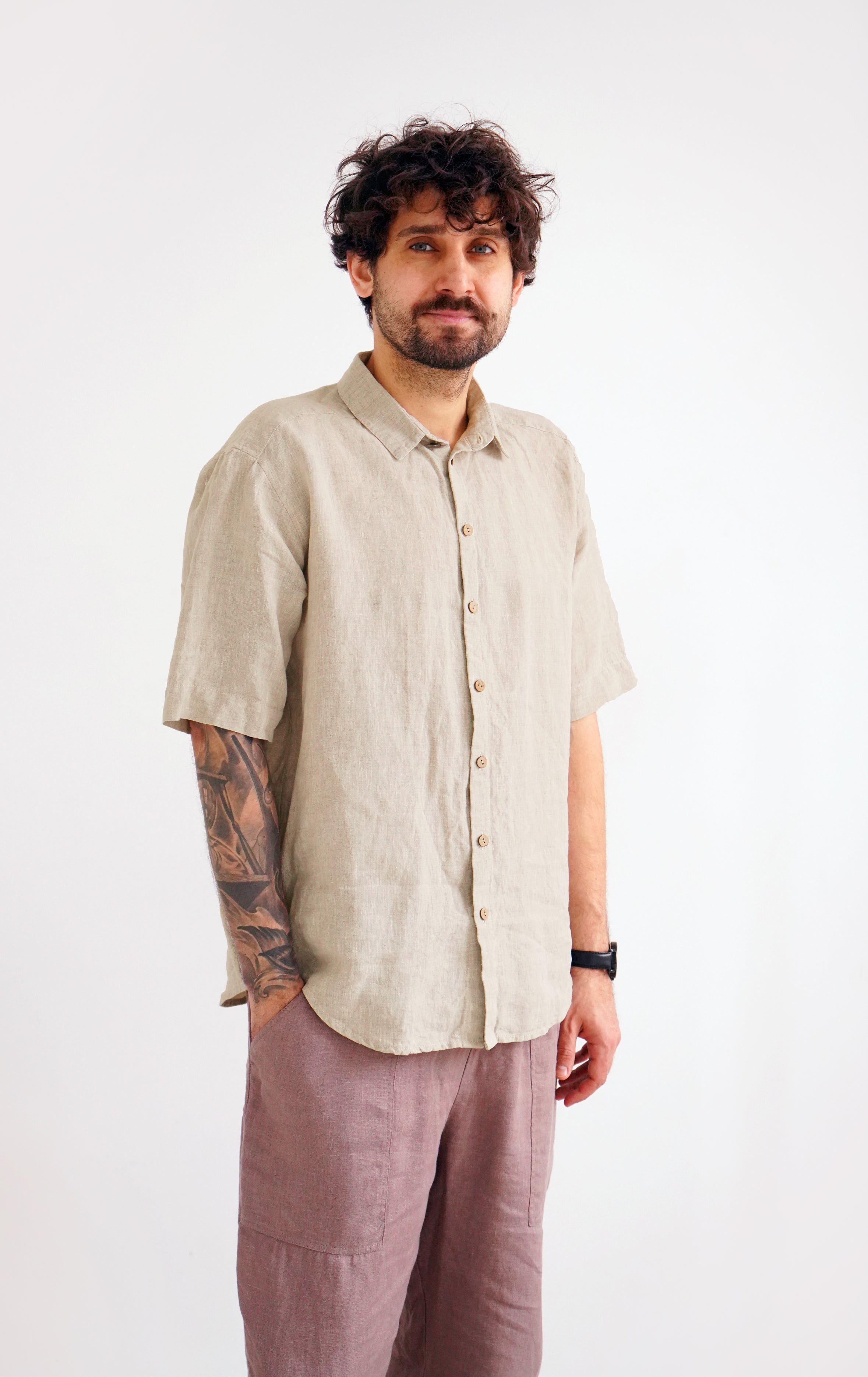 Men’s short sleeve linen shirt GARNET in Beige