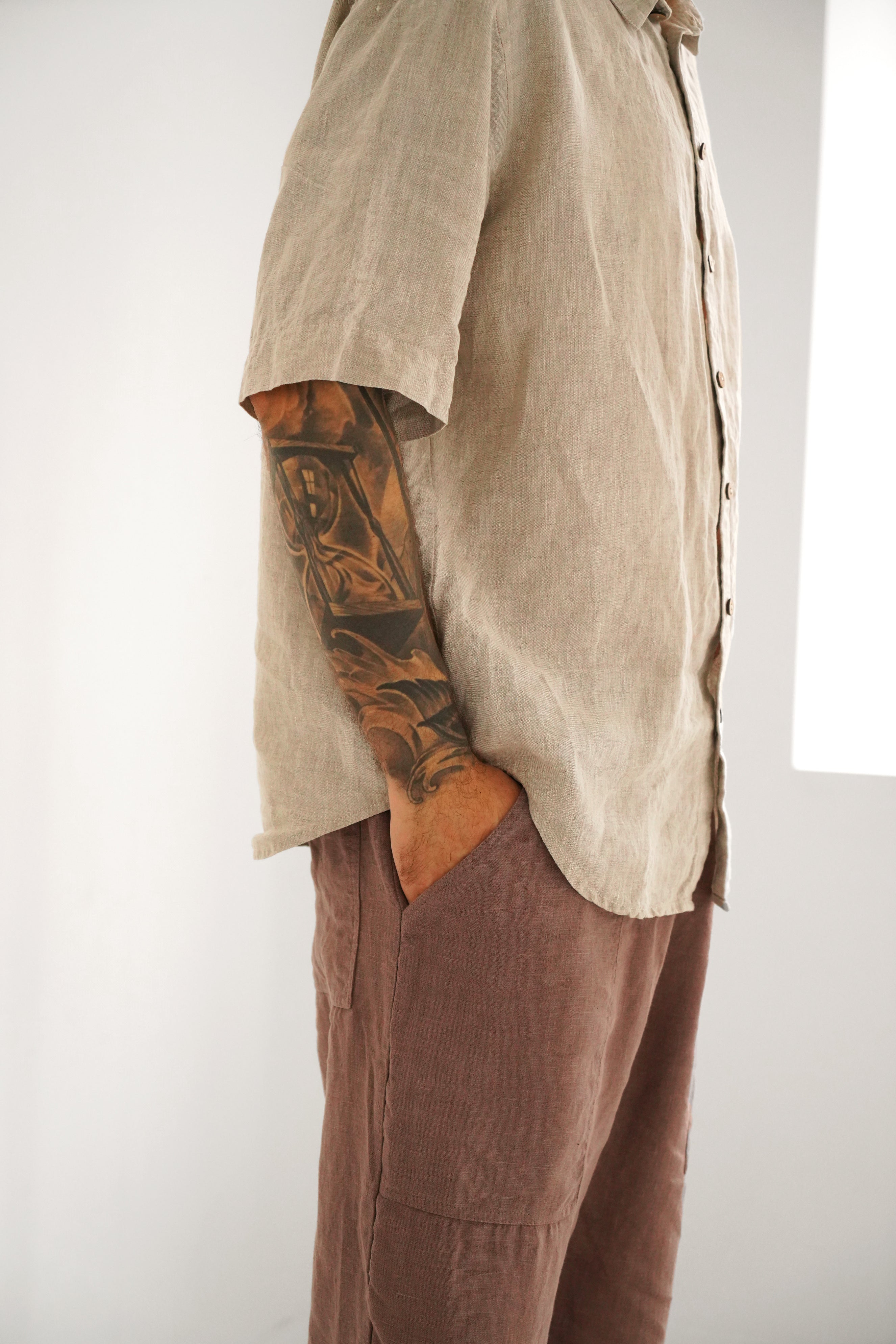 Men’s short sleeve linen shirt GARNET in Beige
