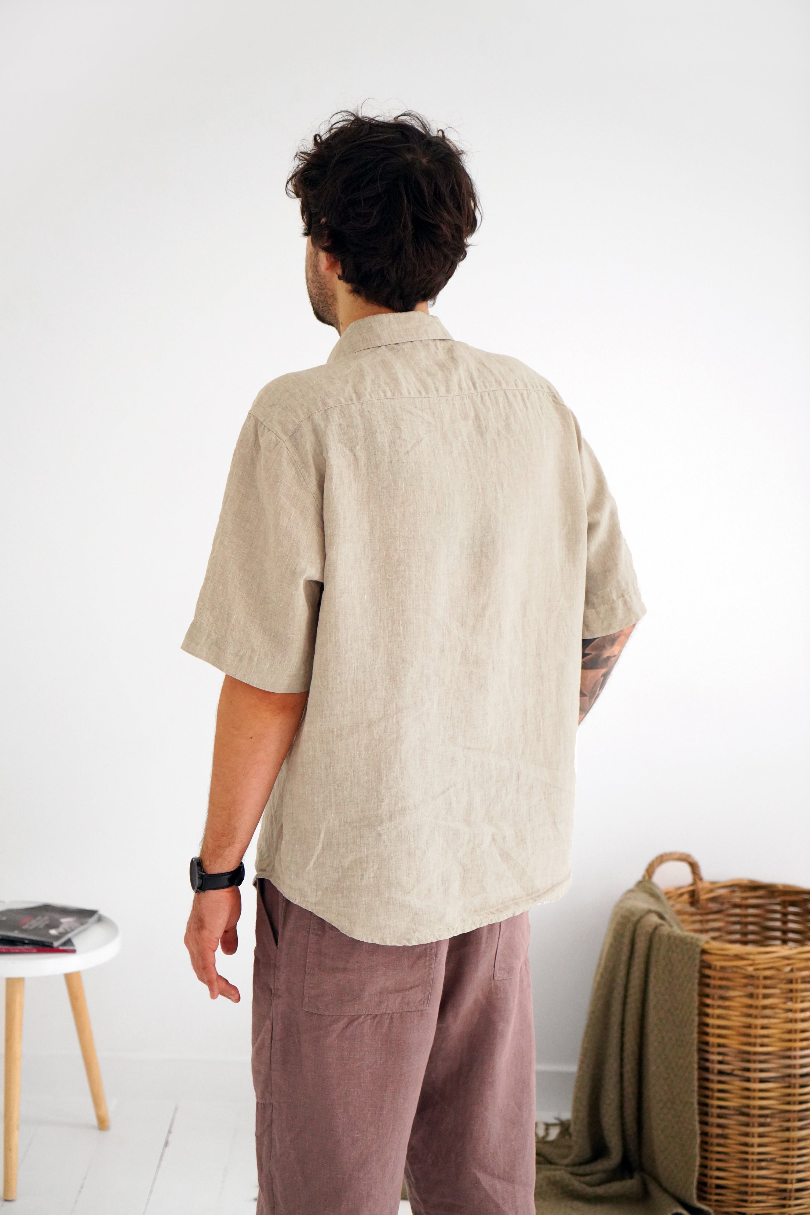 Men’s short sleeve linen shirt GARNET in Beige