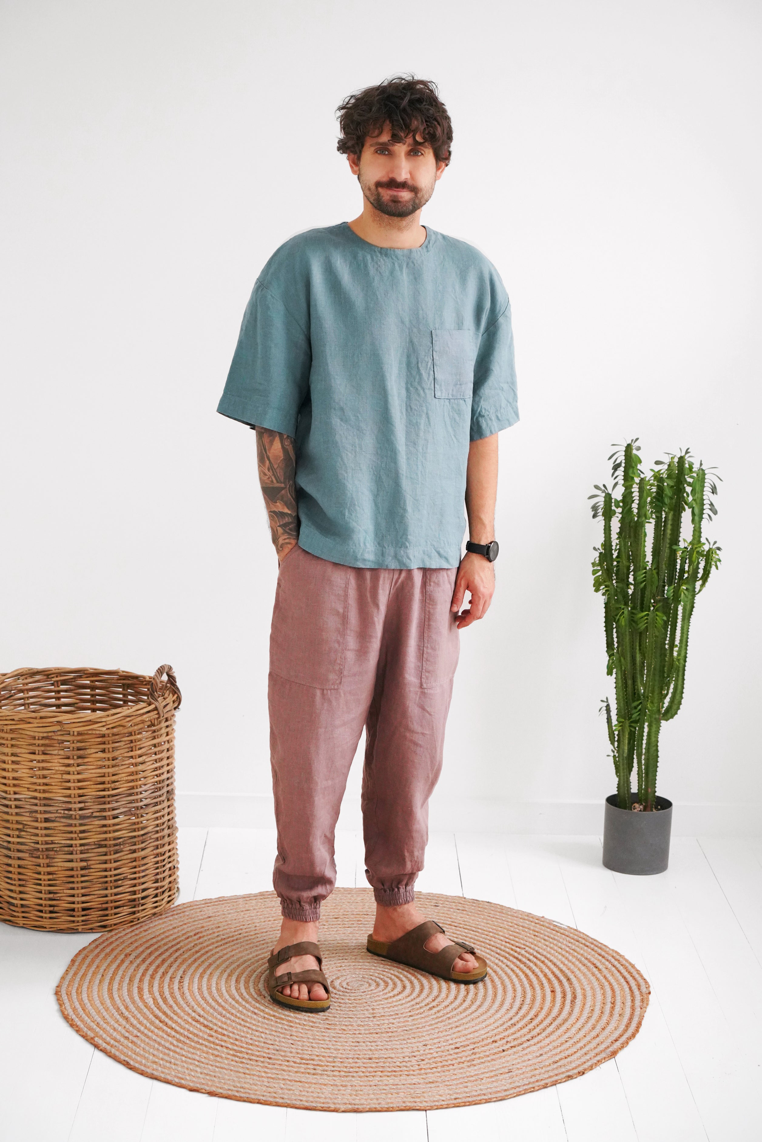 Men’s Oversized Linen T-Shirt SUMIRE in Blue grey