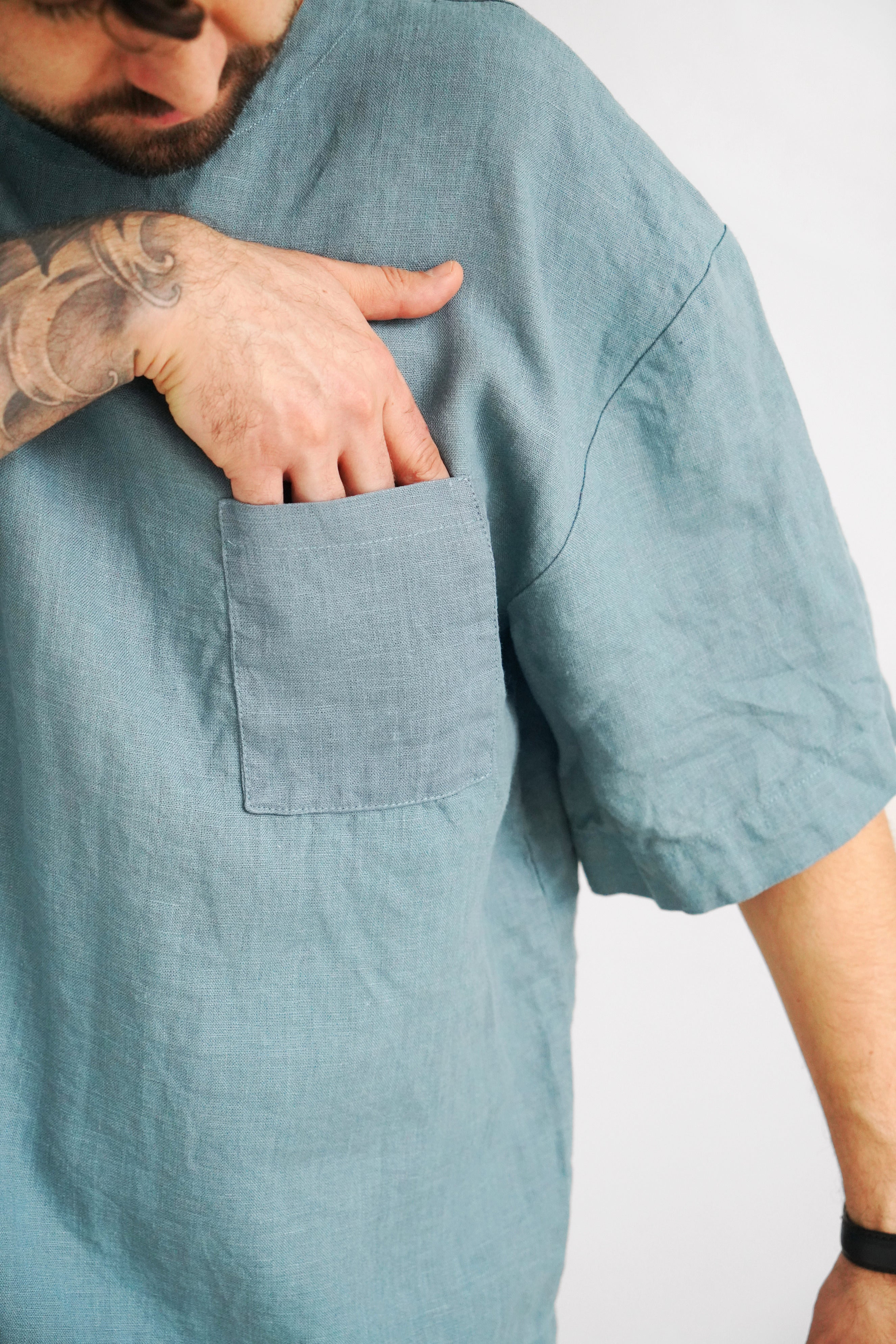 Men’s Oversized Linen T-Shirt SUMIRE in Blue grey