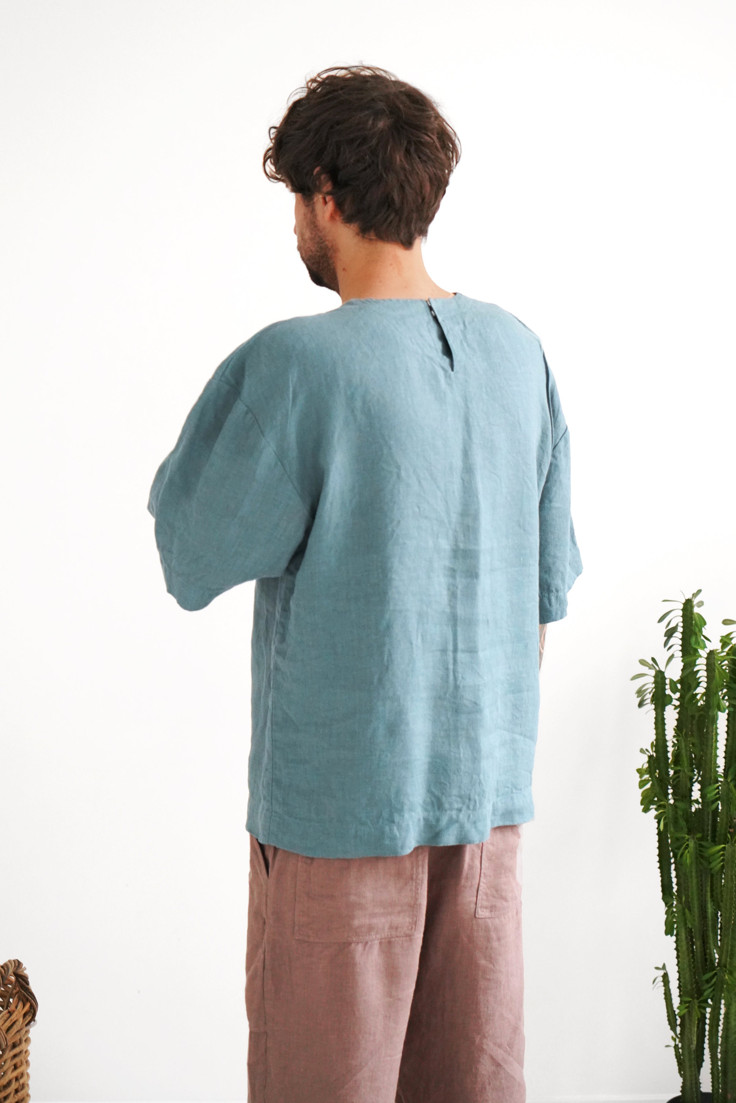 Men’s Oversized Linen T-Shirt SUMIRE in Blue grey
