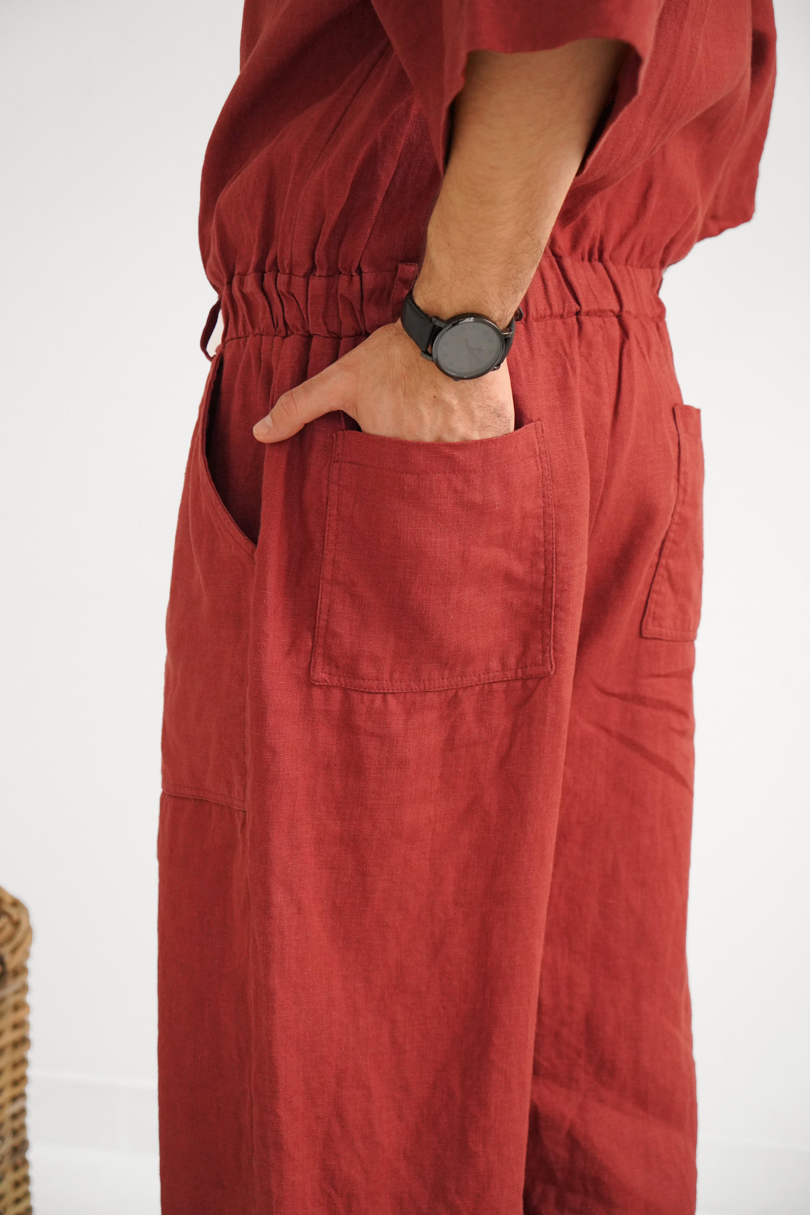 Mens Linen Jumpsuit Canna in Terracotta