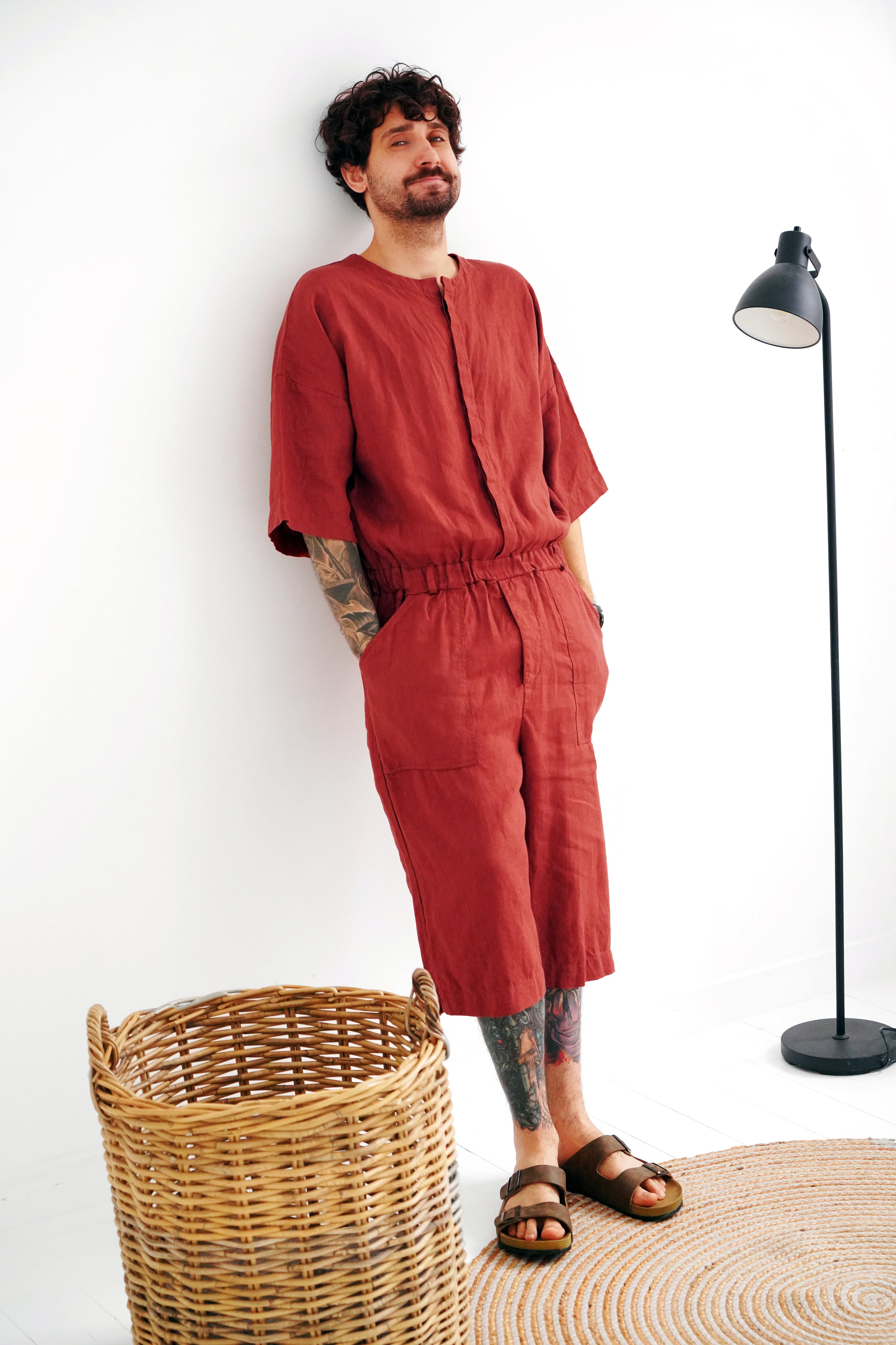 Mens Linen Jumpsuit Canna in Terracotta