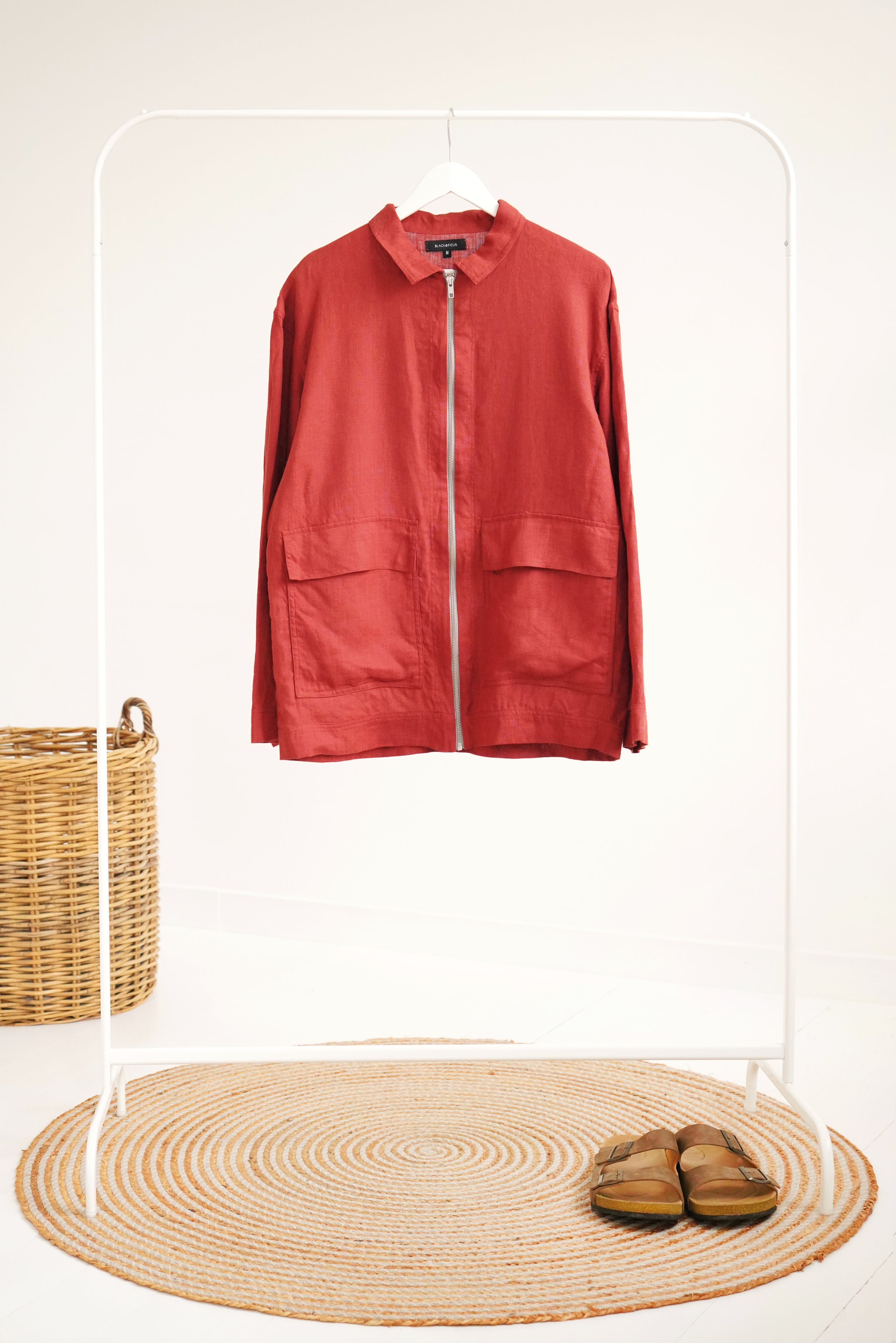 Men’s Linen Bomber Jacket BERGAMOT in Terracotta