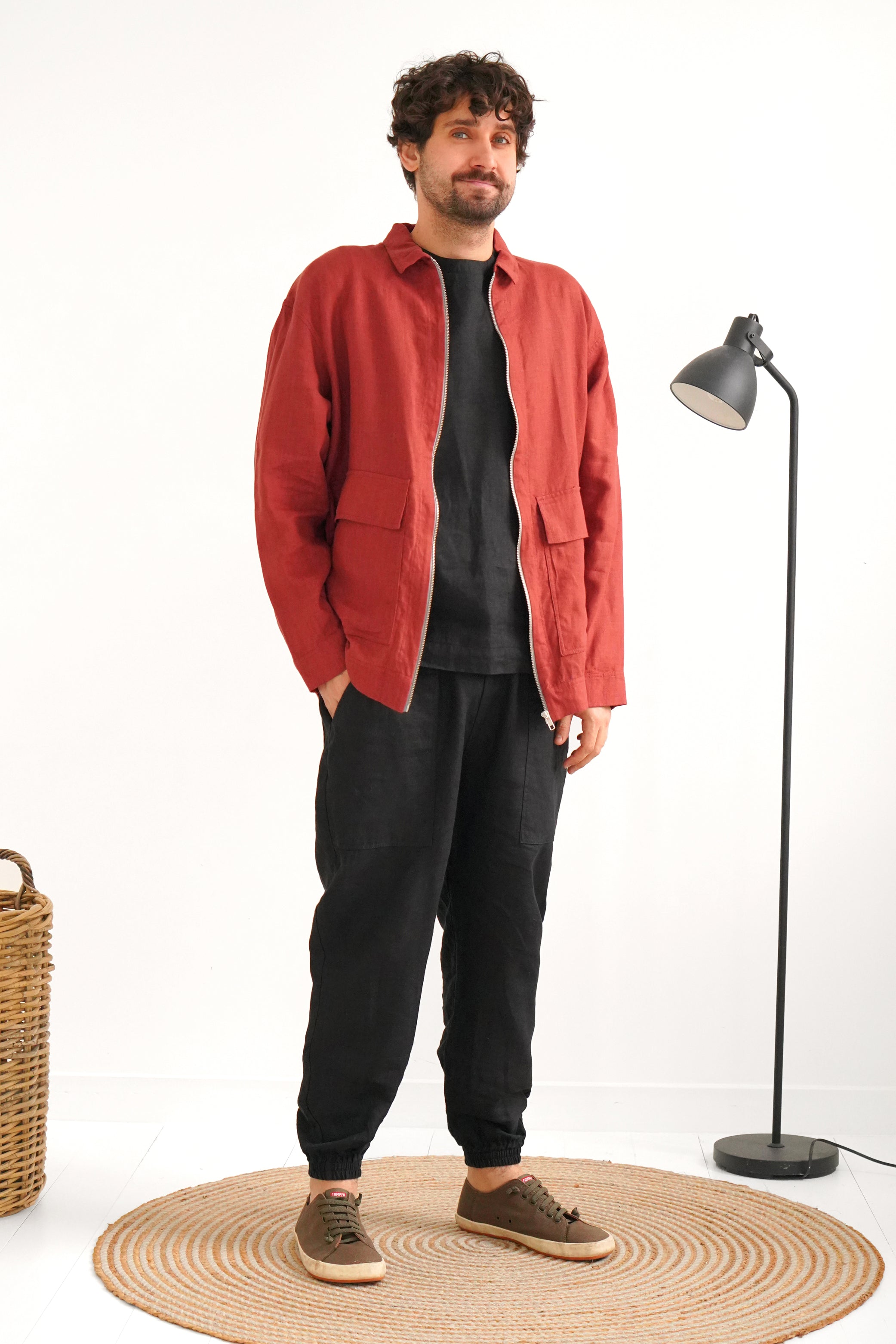 Men’s Linen Bomber Jacket BERGAMOT in Terracotta