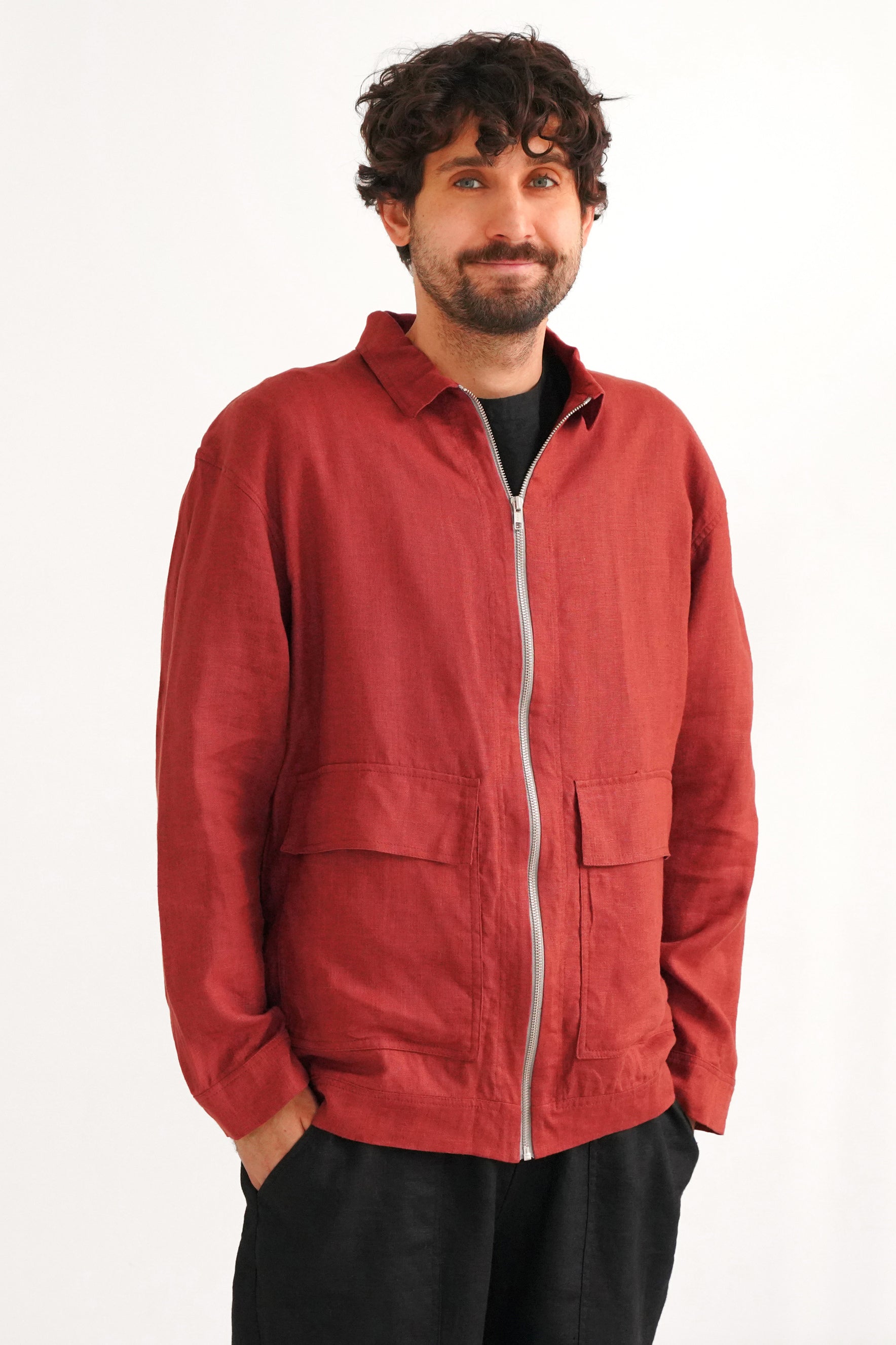Men’s Linen Bomber Jacket BERGAMOT in Terracotta