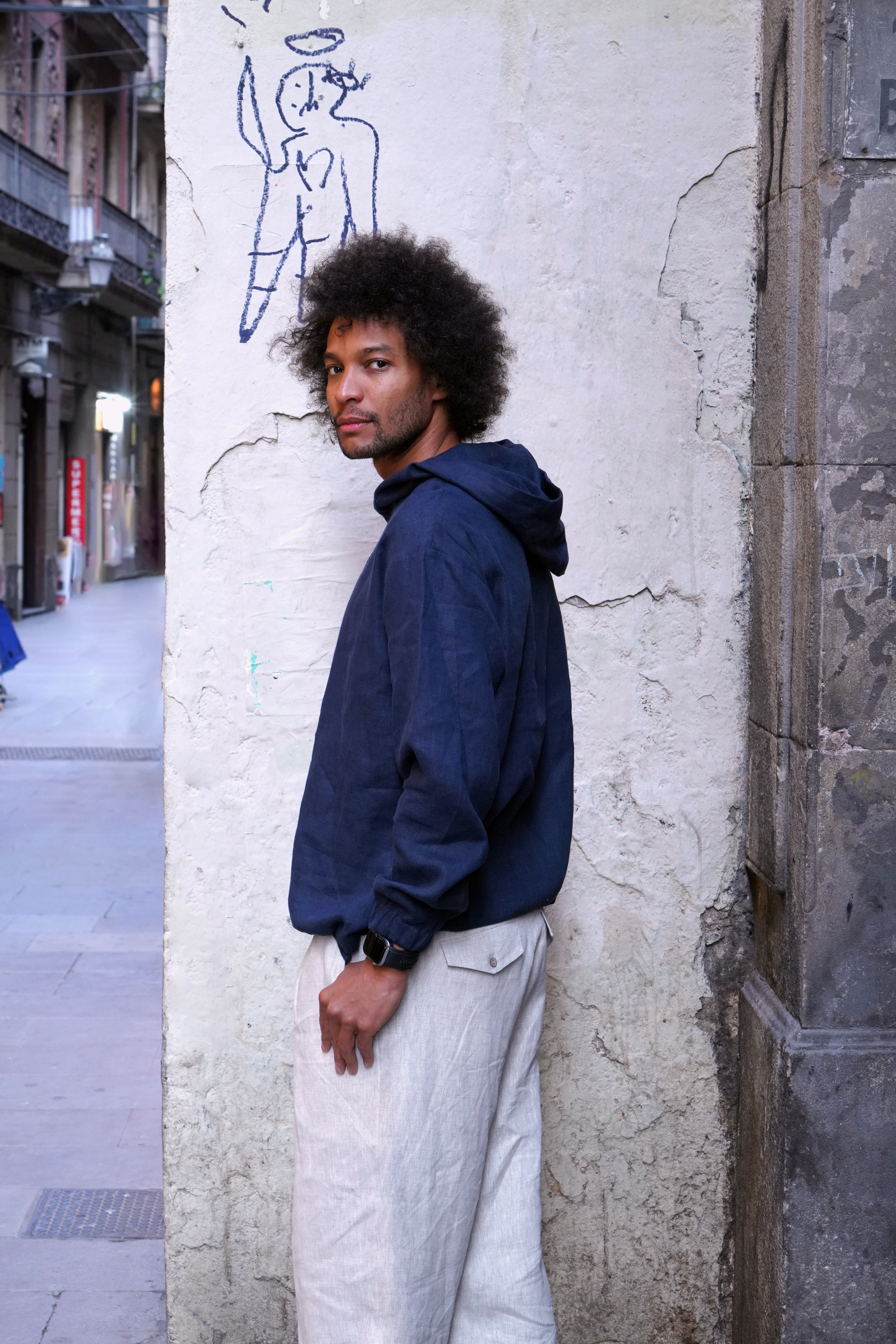 Relaxed linen hoodie CEDRUS in Dark blue