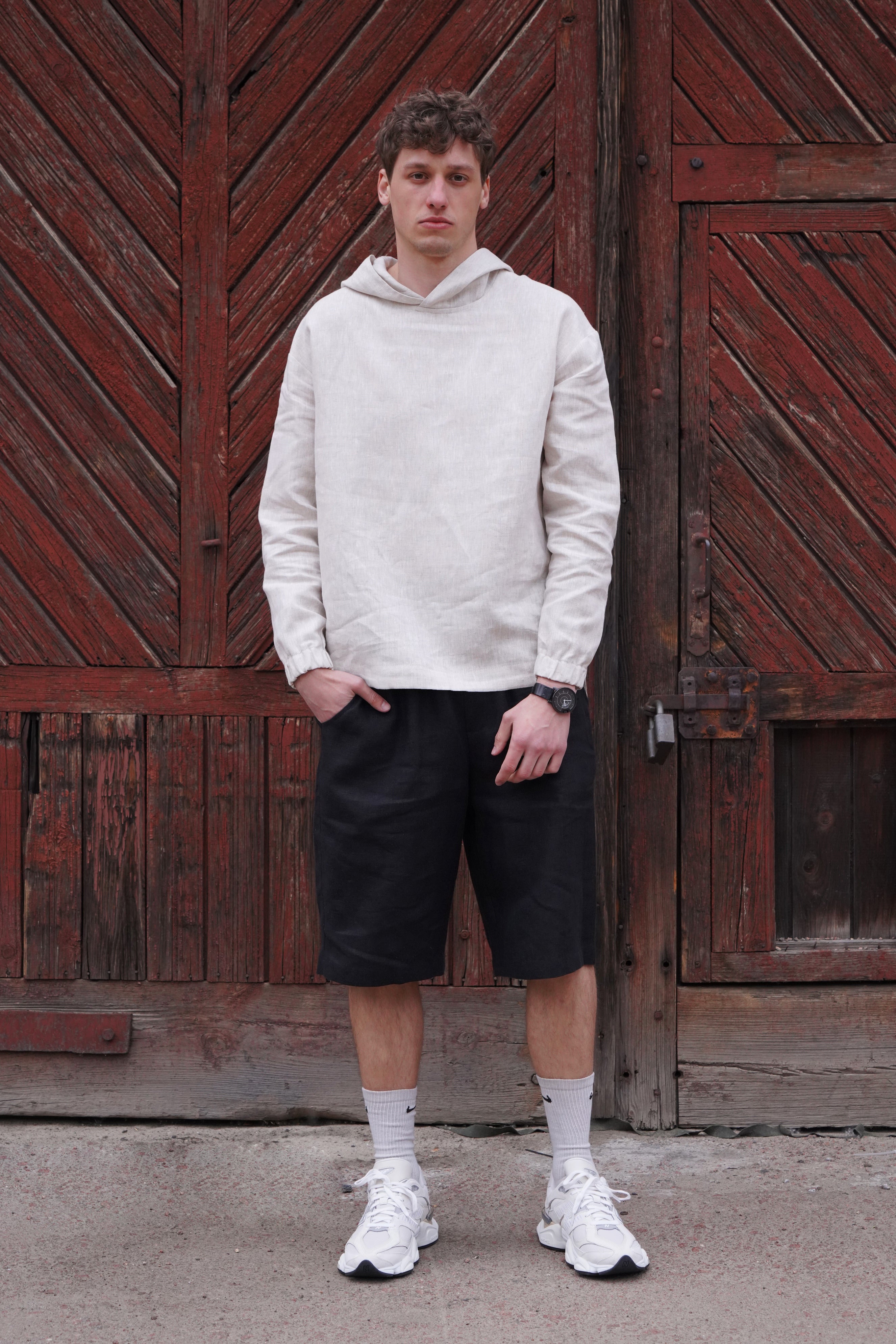 Relaxed linen hoodie CEDRUS in Beige