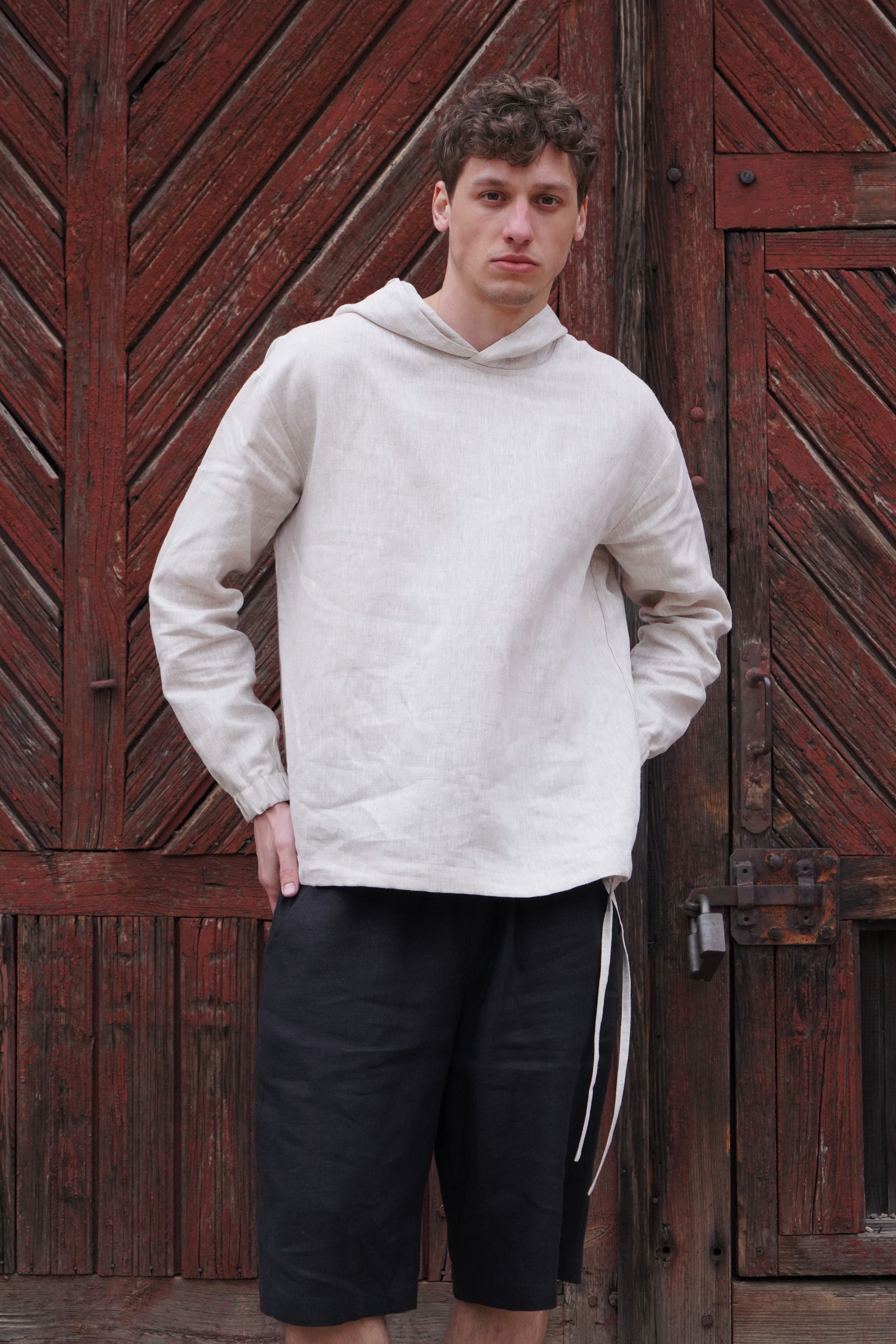 Relaxed linen hoodie CEDRUS in Beige