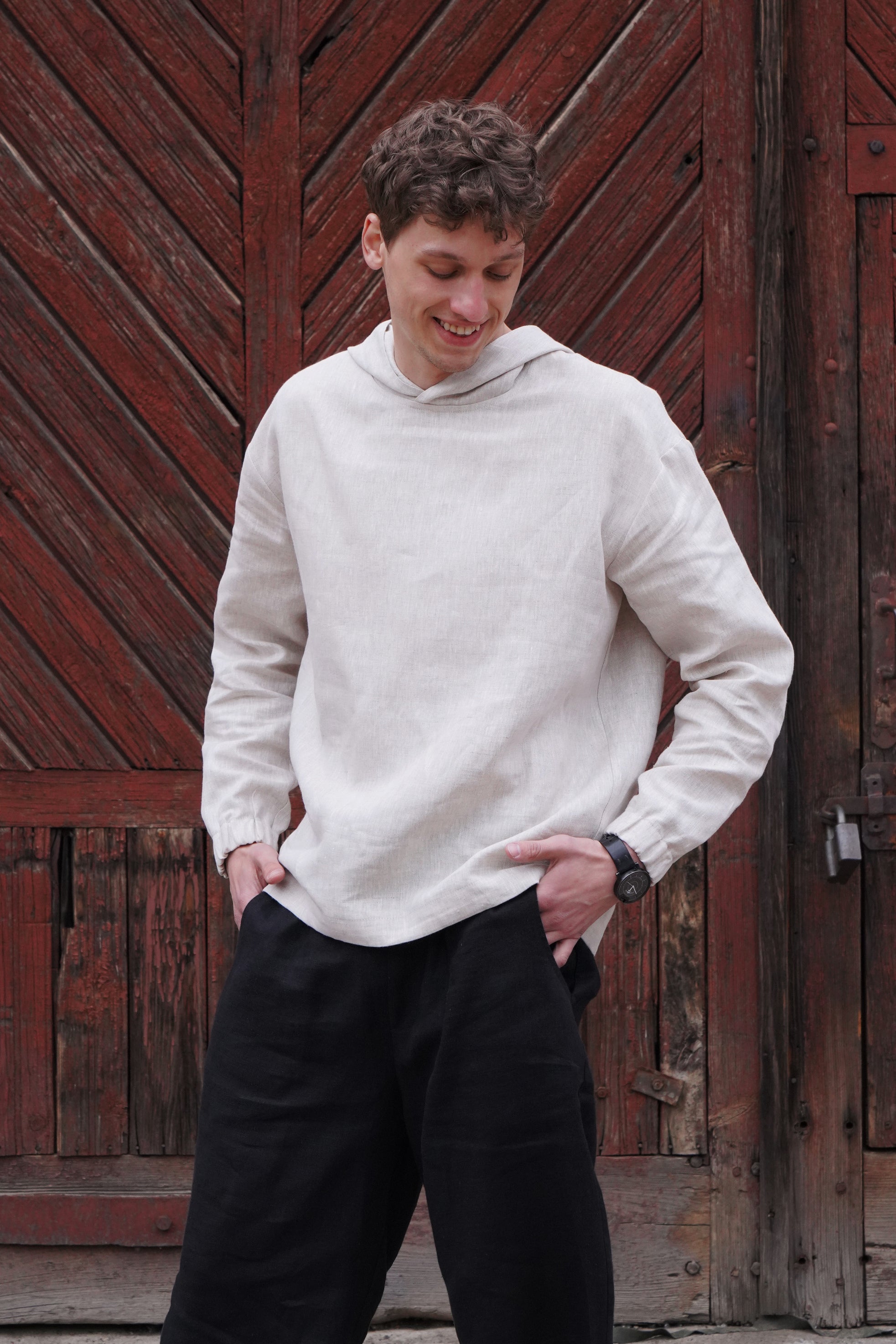 Relaxed linen hoodie CEDRUS in Beige